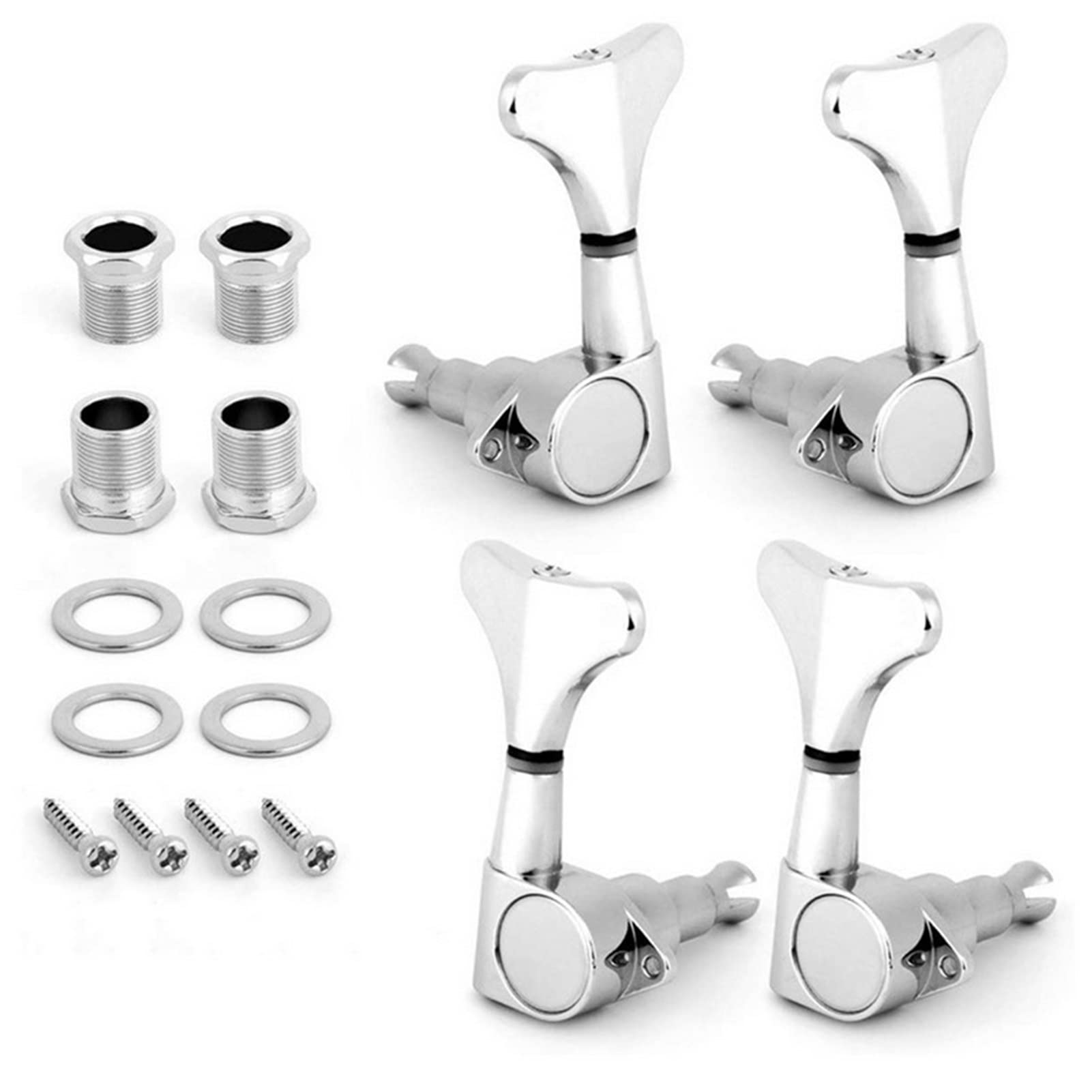 Premium 4-String Bass Guitar Tuning Pegs - Sealed Machine Heads (2R2L) - Silver 4pcs - Durable Guitar Accessories & Replacement Parts for Smooth Tuning - Perfect for Bass Guitar Maintenance, Repair & Performance