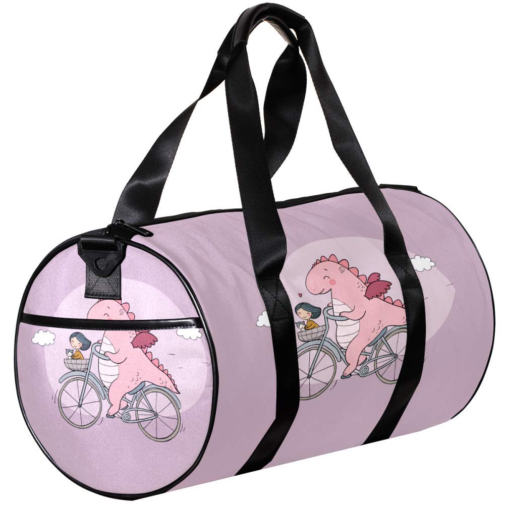 Funny Cartoon Dinosaur on Bicycle Travel Duffel Bag - Lightweight Canvas Gym Bag for Sports, Workout & Weekend Getaways - Perfect for Gym, Travel & Casual Outings