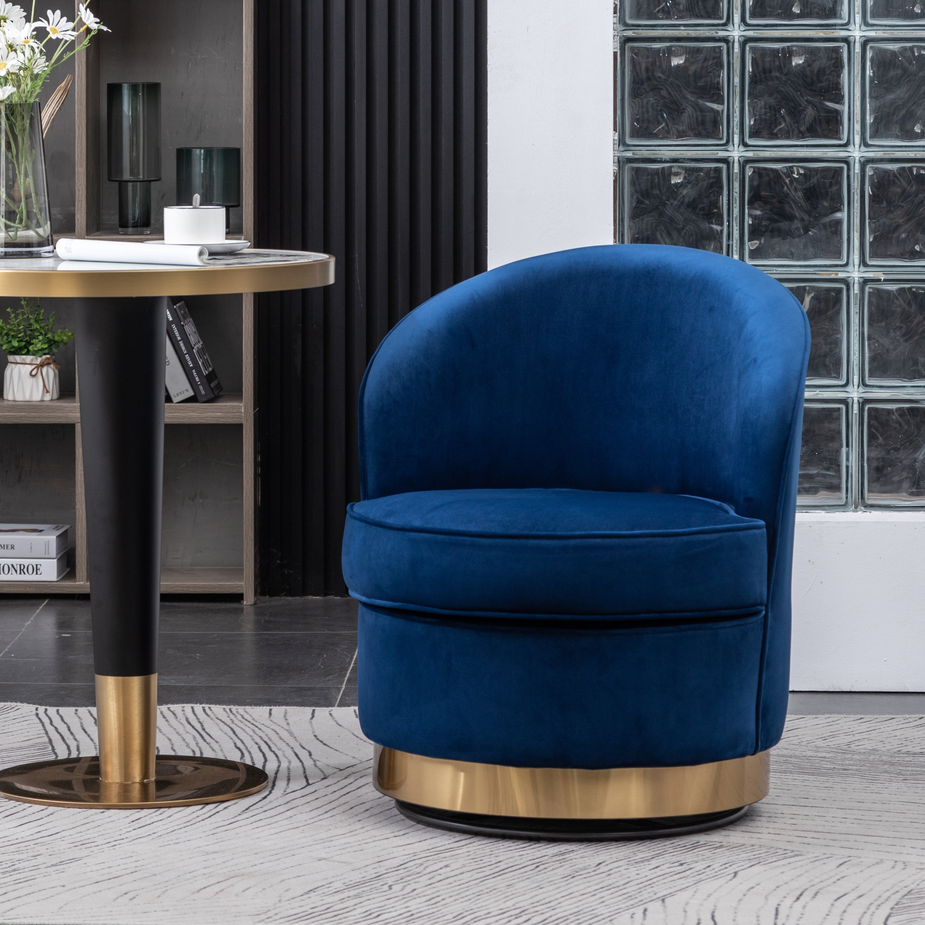 Roundhill Furniture Wania Contemporary Velvet Swivel Chair - Modern Accent Chair with 360° Rotation for Living Room, Bedroom & Office - Plush Velvet Upholstery & Sturdy Metal Base