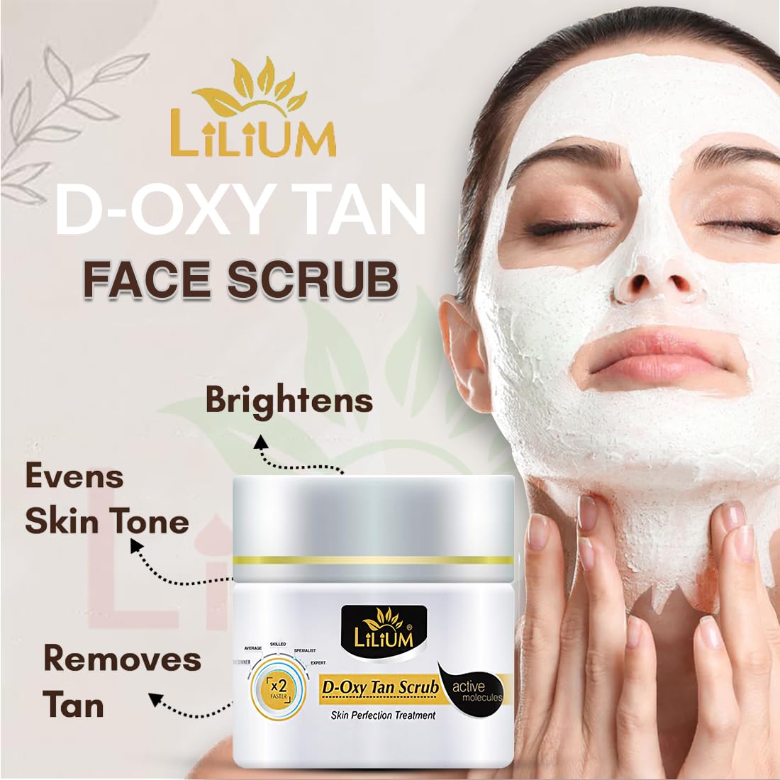 Lilium D Oxy Tan Scrub 40g – Exfoliating Face & Body Scrub for Tan Removal, Brightens Skin & Reduces Acne Marks – Kojic Acid & Milk Formula to Repair UV Damage – Paraben, Peroxide & Sulfate Free – 100% Vegan & Dermatologist Tested – For Men & Women – Perfect for Post-Sun Care & Daily Skin Brightening Routine