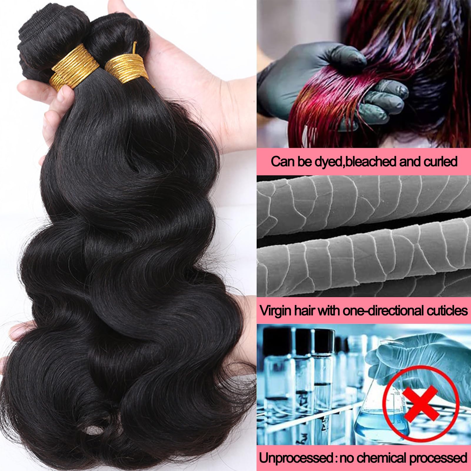 26 28 30 Inch Brazilian Body Wave Human Hair Bundles - 100% Unprocessed Virgin Hair (300g, 3 Bundles, 10A Grade) - Natural Black Color Hair Extensions for Styling, Volume & Length - Perfect for Daily Wear, Parties & Special Occasions