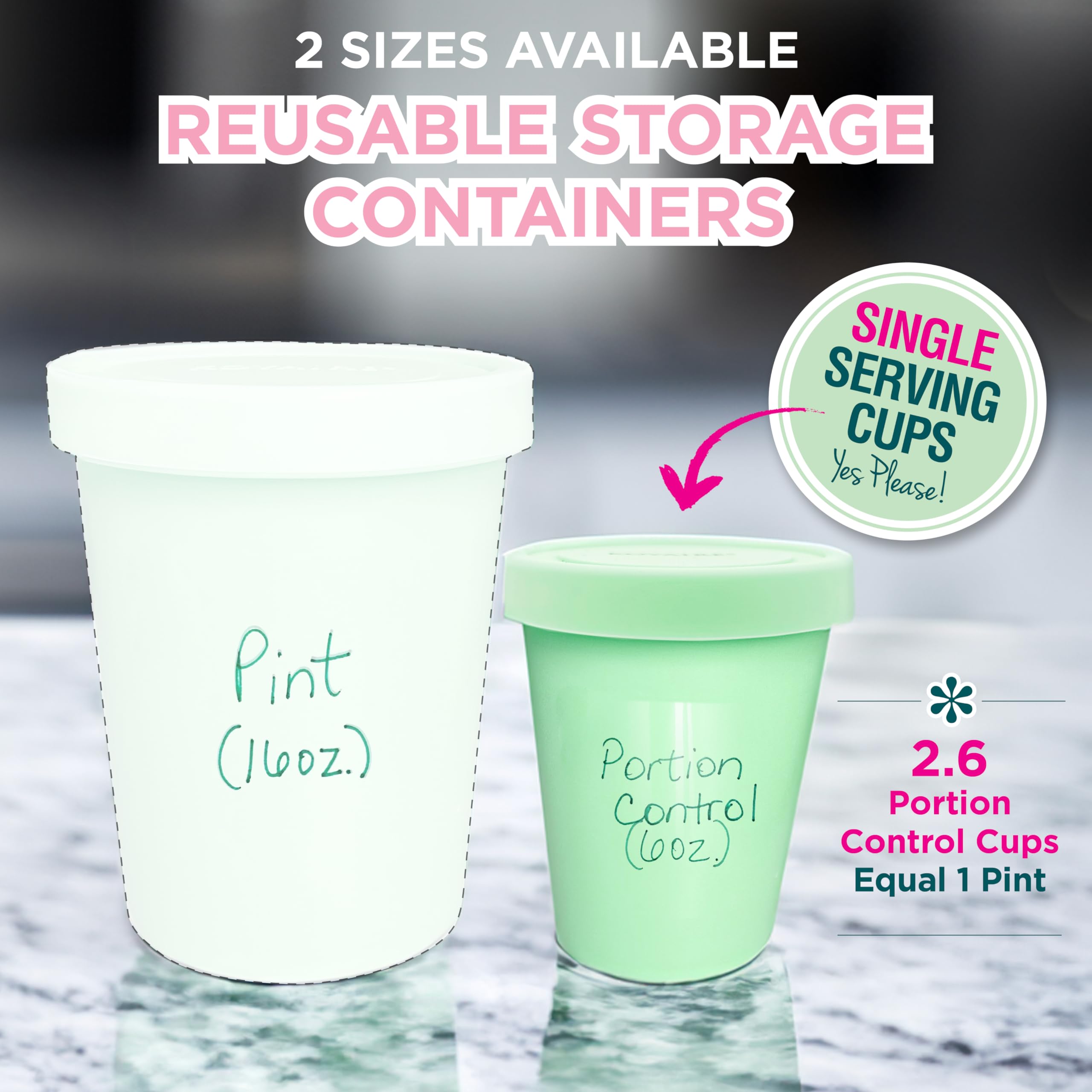 6-Pack 6 oz Airtight Portion Control Ice Cream Containers for Homemade Ice Cream - Single Serve Mini Freezer Cups with Lids for Adults - Perfect for Snack Size Storage, Meal Prep & Dessert Portioning