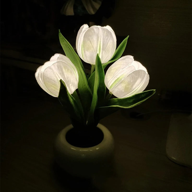 Mini Potted Tulip LED Night Light - Warm White USB-Powered Decorative Light for Bedroom, Nursery, Living Room - Perfect for Relaxation, Gift & Home Decor