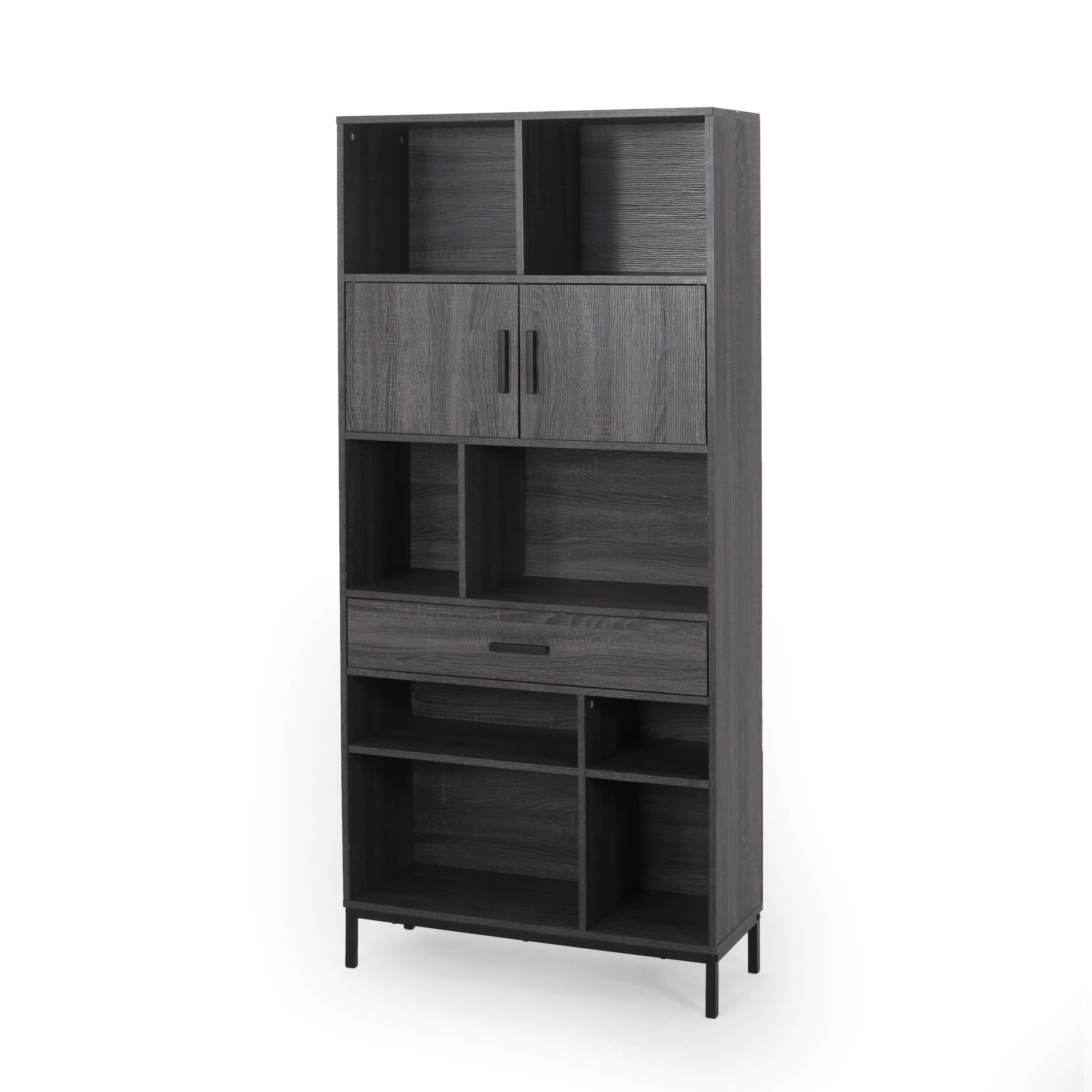 GDFStudio Contemporary Faux Wood Cube Unit Bookcase - Dark Gray & Black Storage Shelf for Living Room, Bedroom, Office | Modern Bookshelf & Display Organizer