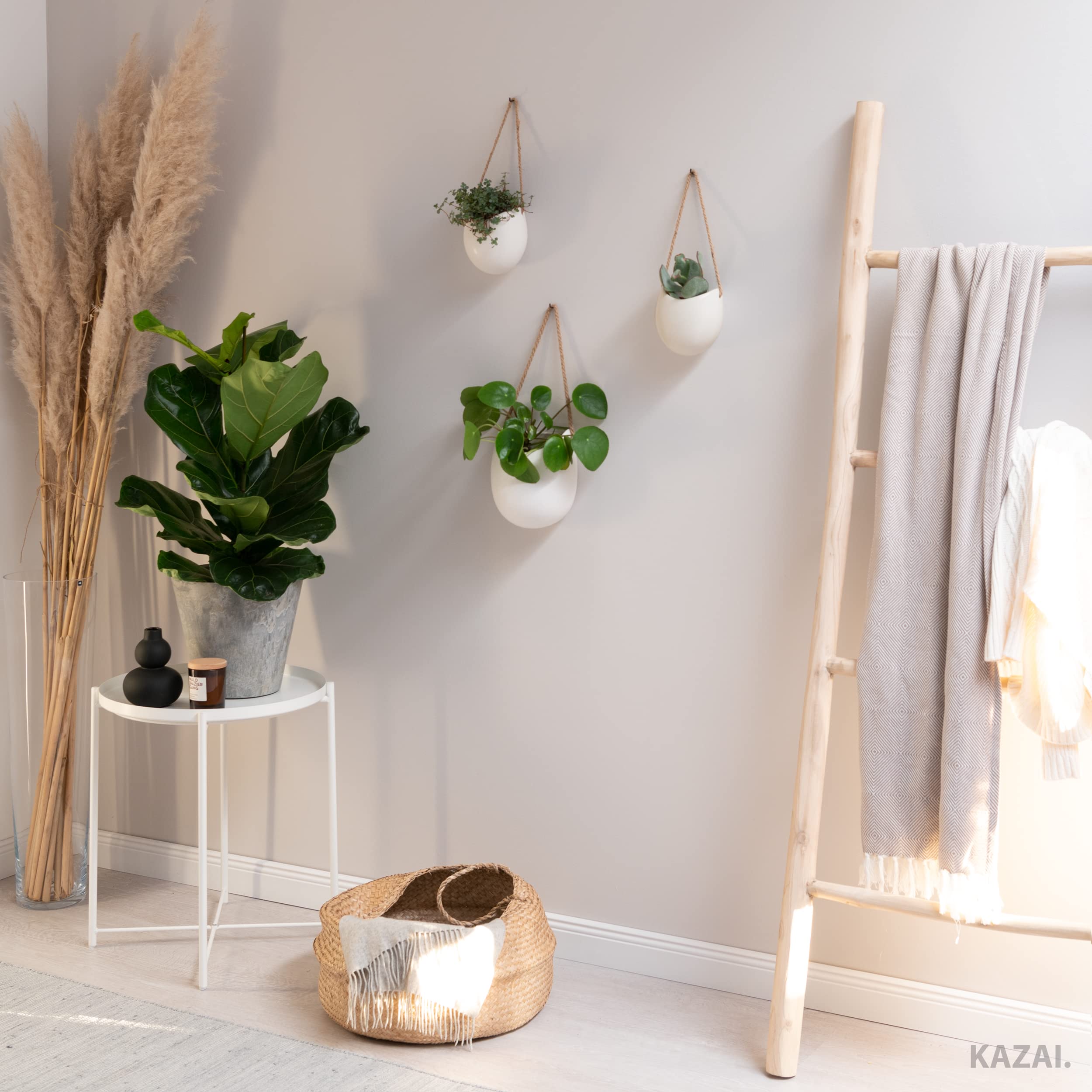 Ellie Hanging Ceramic Wall Planters Set of 3 - Cream Matte Indoor Outdoor Plant Pots for Home, Balcony & Garden Decor - Perfect for Succulents, Herbs and Small Flowers