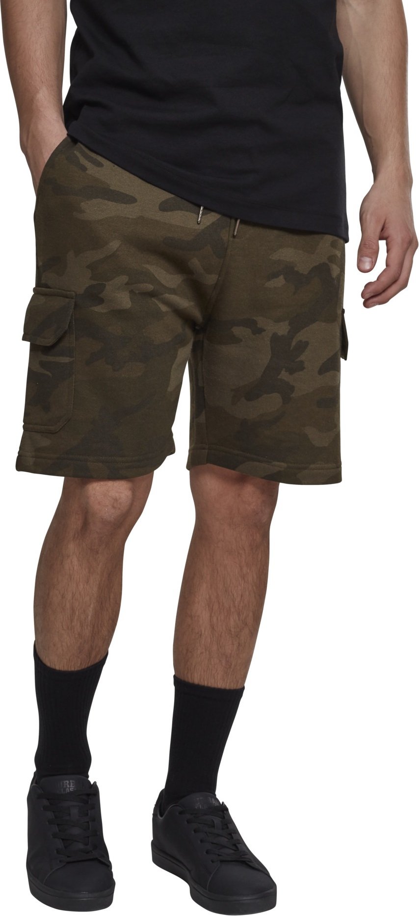 Urban Classics Men's Camo Cargo Shorts - Olive Camo Terry Cloth, Size L | Comfortable & Durable Outdoor Hiking, Camping & Casual Wear
