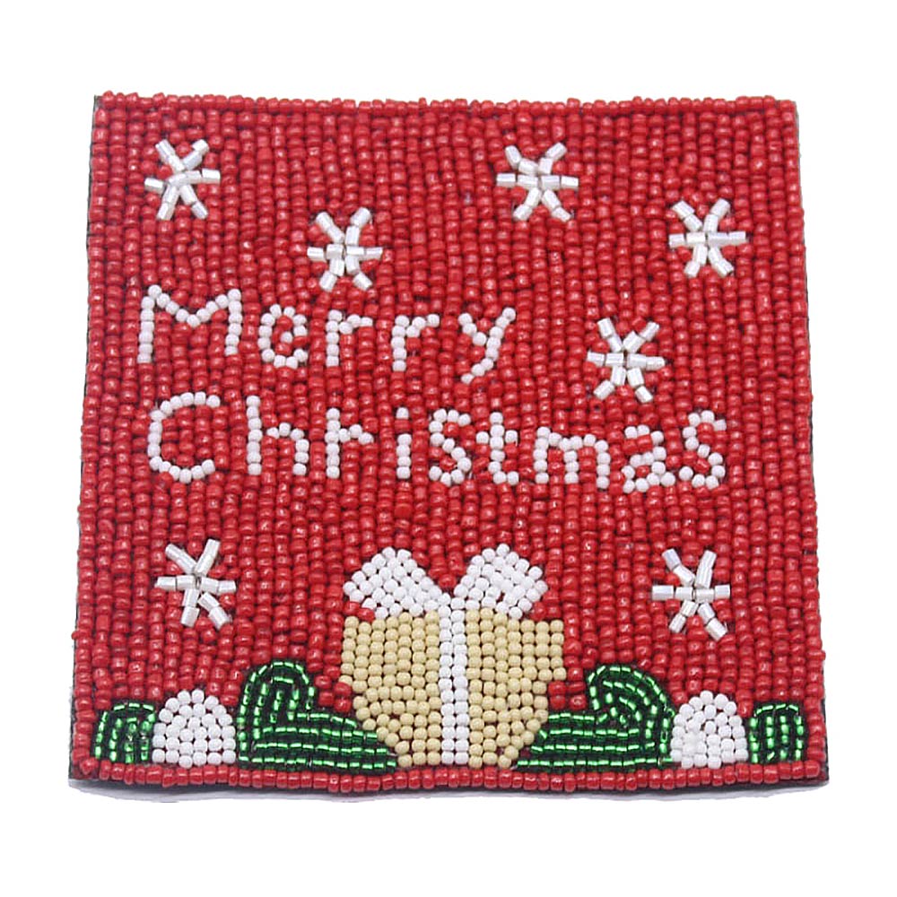 4-Pack Seed Beaded Christmas Coasters - Holiday Drink Coasters for Coffee, Wine & Party Decor - Festive Tabletop Decorations for Xmas, Home & Office