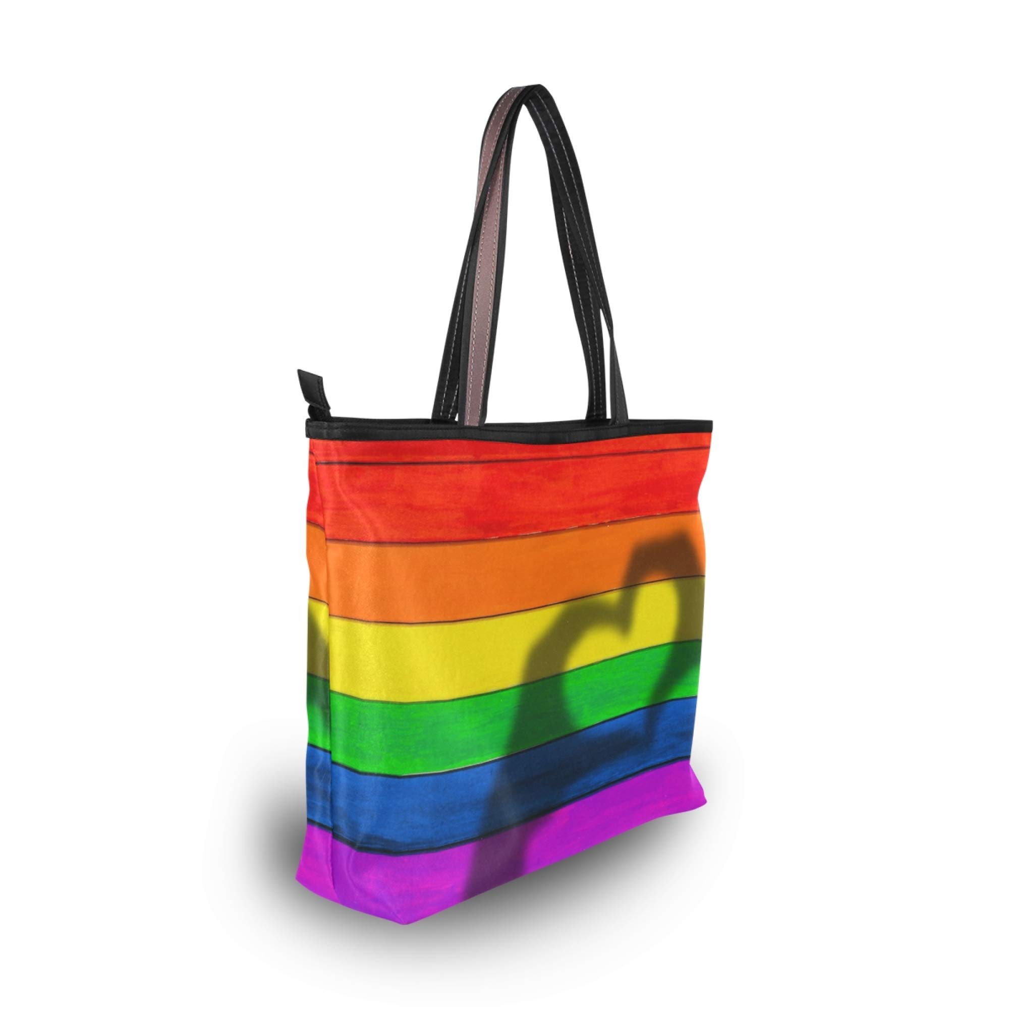 Stylish Rainbow Striped Polyester Tote Bag for Women - Durable Zippered Shoulder Purse with Spacious Interior | Perfect for Work, Travel, Gym & Everyday Use