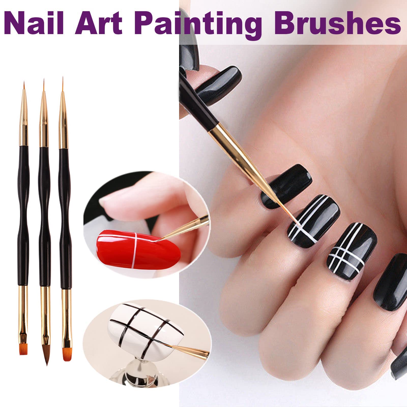 FAMIDIQGO Nail Art Kit - 3pc Double Ended Nail Pen Brushes & Clear Jelly Stamper with Scraper for French Tip Designs | Soft Silicone Stamp Printer for DIY Manicures at Home or Salon | Perfect for Beginners & Professionals