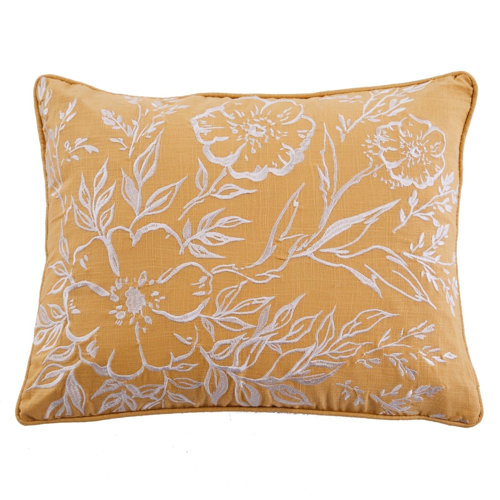 Apolonia Ochre Embroidered Throw Pillow Cover - Bohemian Home Decor for Sofa, Bed, Couch & Living Room