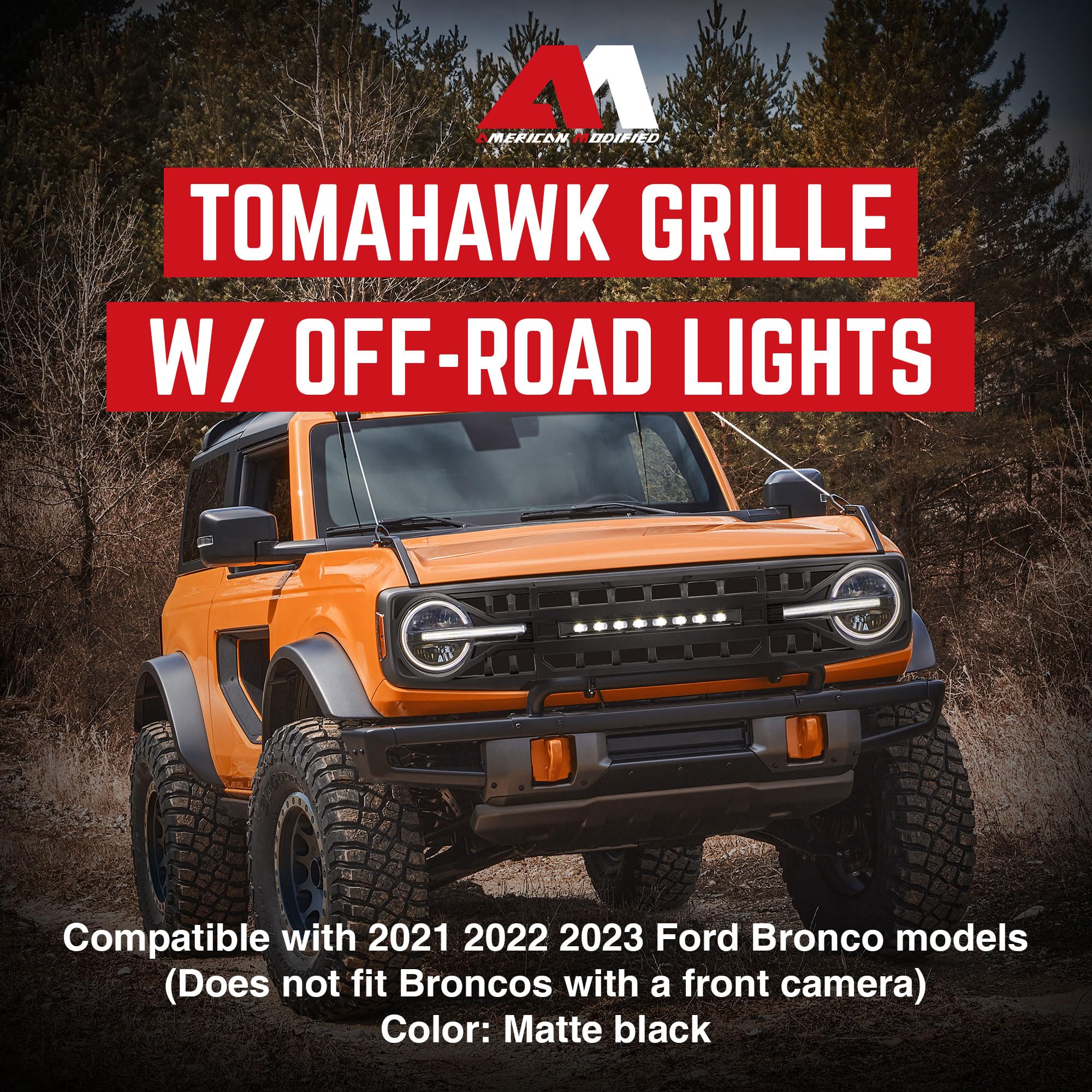2021-2023 Ford Bronco Front Armor Grille Replacement | Matte Black Off-Road Bumper Grill with LED Light Mounts | Perfect for Off-Roading, Overlanding & Truck Customization