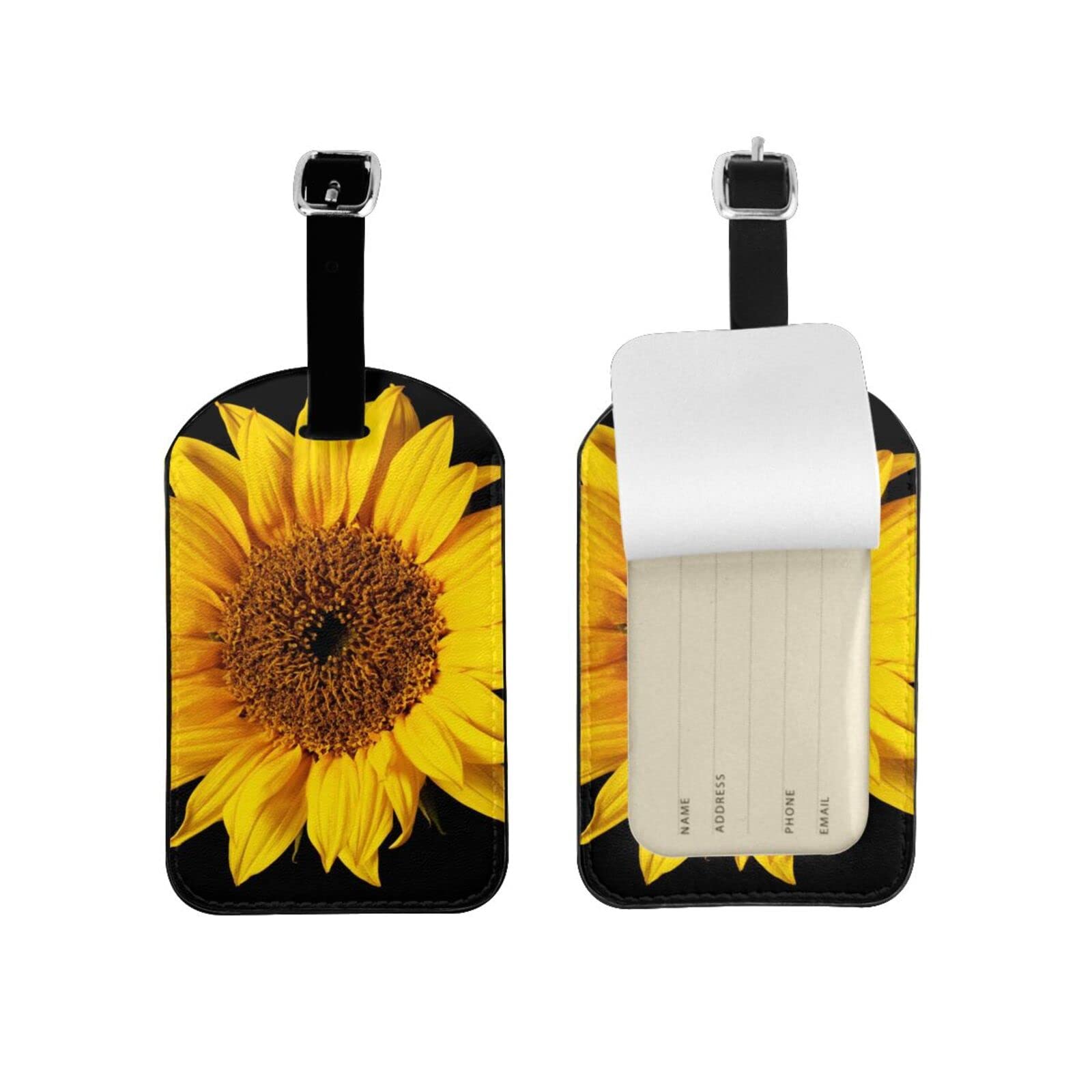 2 Pack Sunflower Luggage Tags with Privacy Cover, Stainless Steel Ring & Address Card - Durable ID Tags for Suitcases, Travel Bags & Backpacks | Perfect for Airports, Vacations & Business Trips