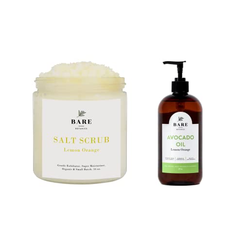 Bare Botanics Lemon Orange Body Oil & Scrub Set - Natural Avocado Oil & Exfoliating Scrub for Smooth Skin - Perfect for Dry Skin Care & Spa Day at Home
