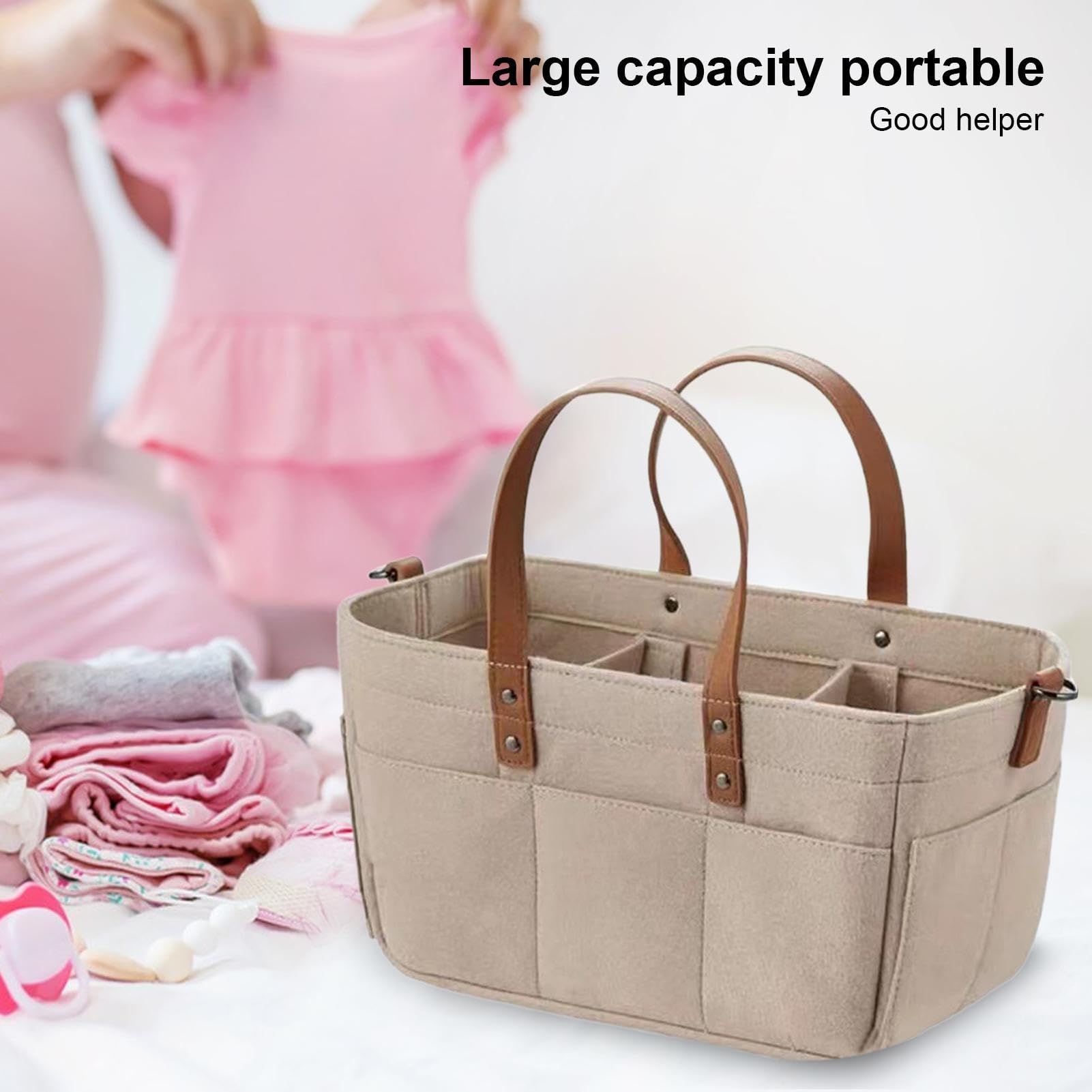 Baby Diaper Caddy Organizer - Multifunctional Rope Diaper Bag for Storage of Wipes, Toys, Diapers & Bottles - Portable Nursery Essentials Holder for Home, Travel & On-the-Go Parenting