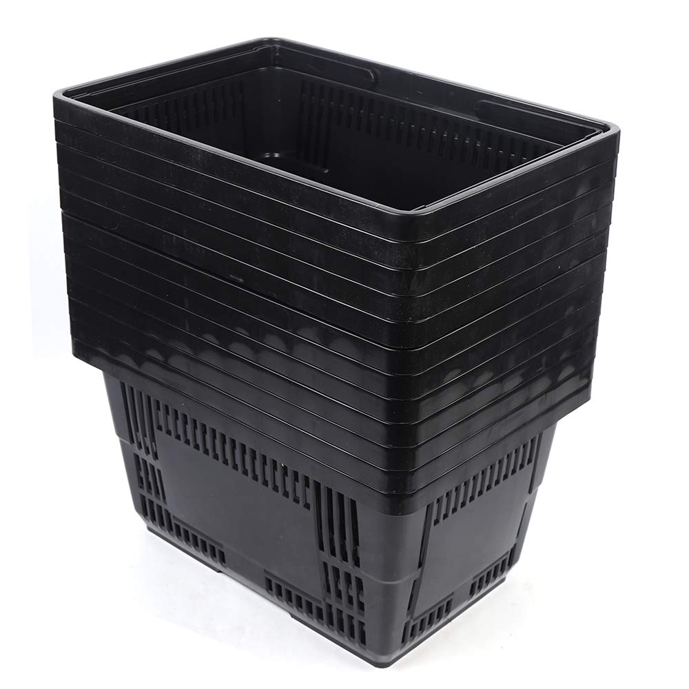 12 Pack Black Plastic Shopping Baskets with Handles - Durable Retail Grocery Baskets for Supermarket, Convenience Store & Home Organization - Perfect for Shopping, Storage & Display