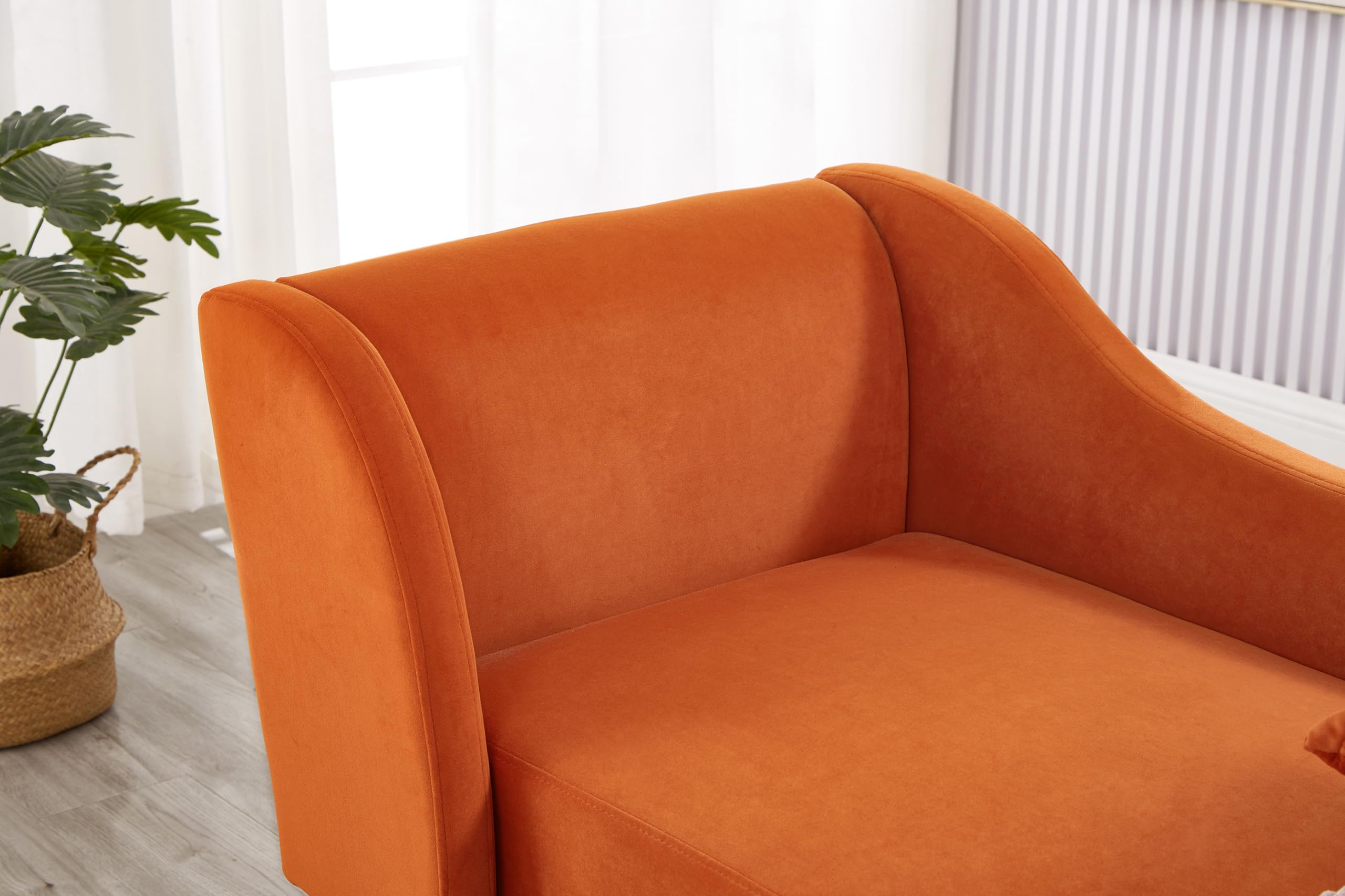 Velvet Upholstered Chaise Lounge Chair with Pillow - Solid Wood Legs Modern Indoor Lounge Chair for Living Room, Bedroom & Office - Comfortable Orange Accent Furniture for Relaxing, Reading & Napping