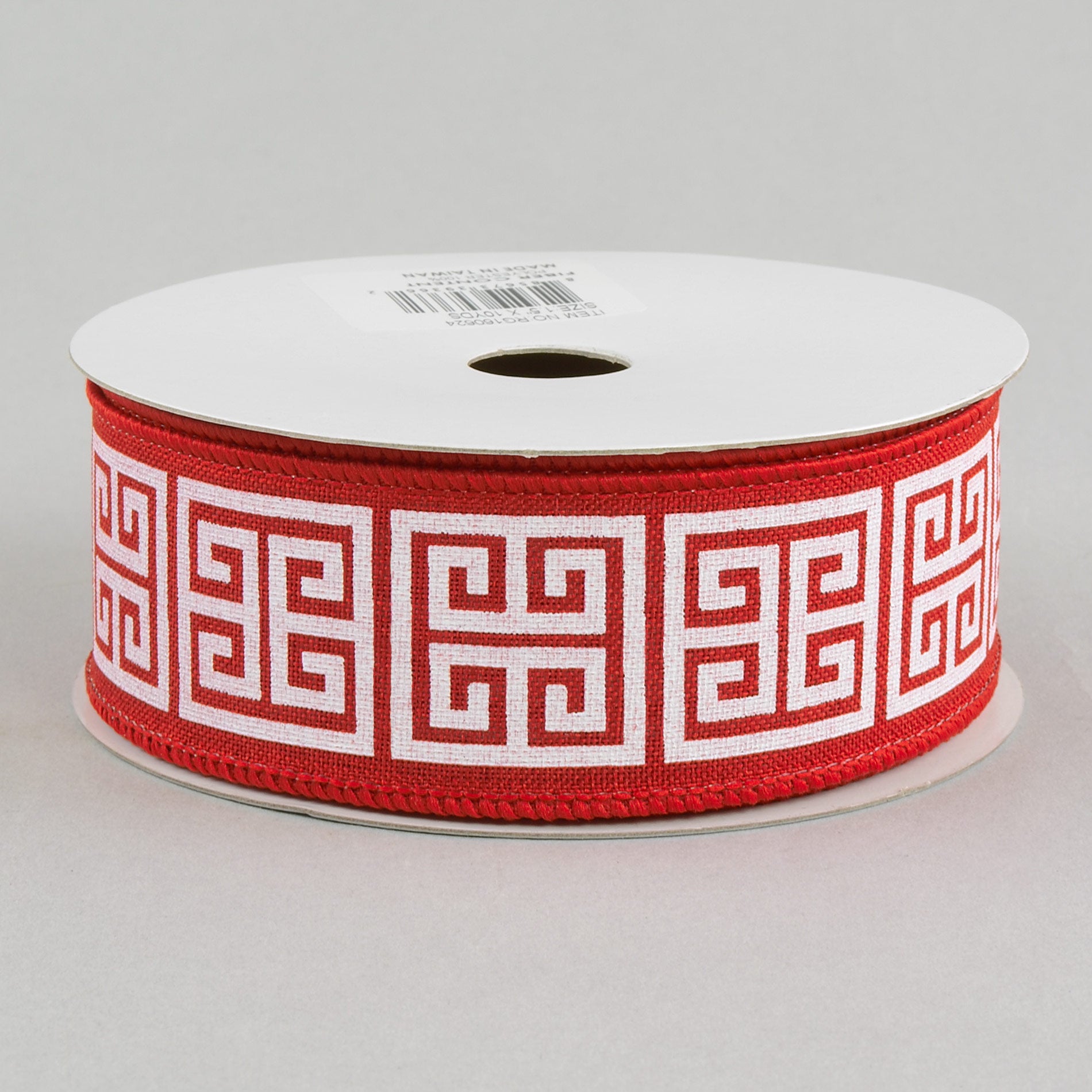 1.5 Inch Greek Key Pattern Canvas Ribbon - Red and White (10 Yards) for DIY Crafts, Gift Wrapping, and Home Decor