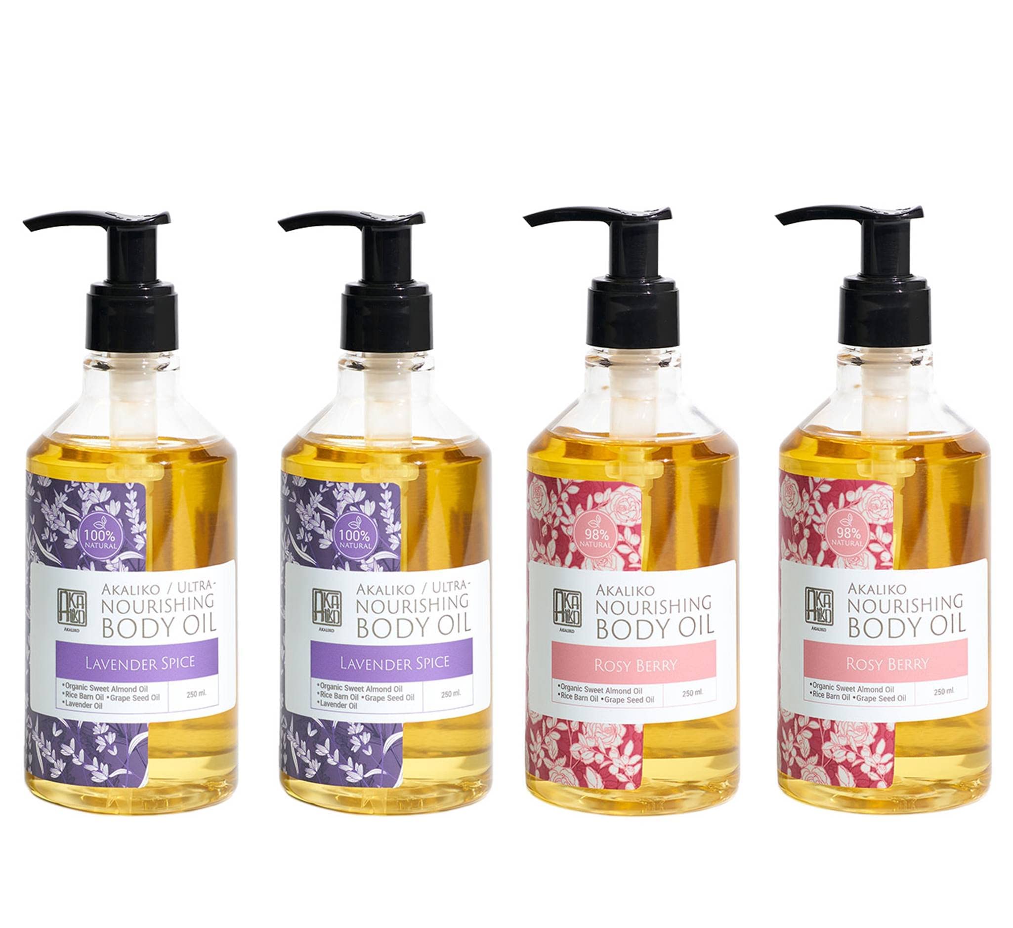 AKALIKO Lavender & Rosy Berry Nourishing Body Oil Set - Hydrating & Moisturizing Dry Skin - Perfect for Massage, Aromatherapy & Self-Care Routine