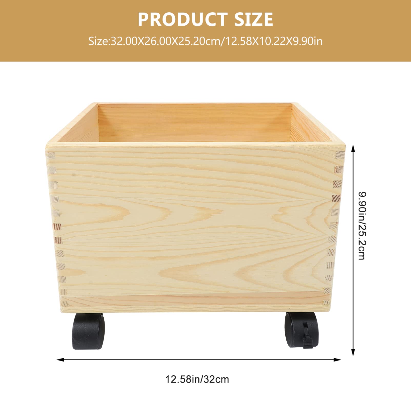 Cabilock Wooden Storage Box with Wheels - Natural Wood Rolling Storage Crate with Casters for Toys, Books & Home Organization - Perfect for Nursery, Playroom & Office Storage Solutions
