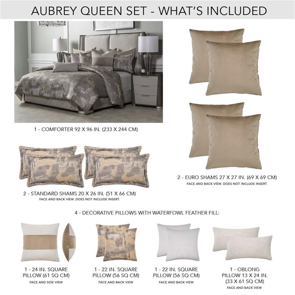 Aico Amini Aubrey 9-Piece Queen Comforter Set in Patina - Luxury Bedding for Master Bedroom, Guest Room & Dorm Decor