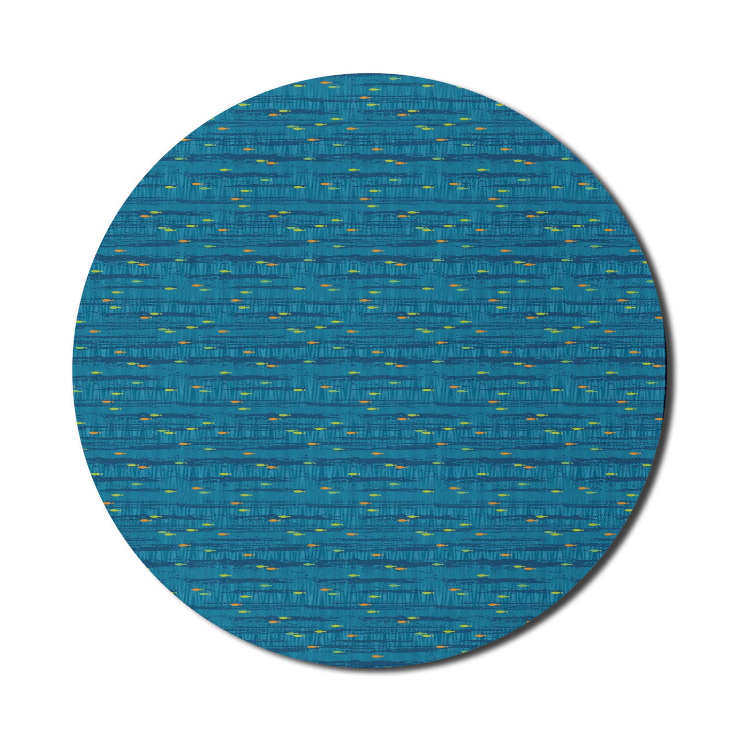 Ambesonne Nautical Computer Mouse Pad - Non-Slip Round Gaming Mousepad with Minimal Fish & Abstract Wave Design, 8 Inch Thick Rubber Base in Turquoise - Perfect for Office, Gaming & Home Workspace