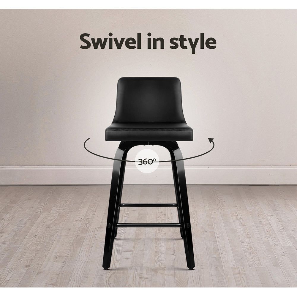 4 Bar Stools for Kitchen Counter - Swivel Leather Bar Stools with Wooden Frame - Perfect for Dining, Breakfast Nook & Home Bar Decor