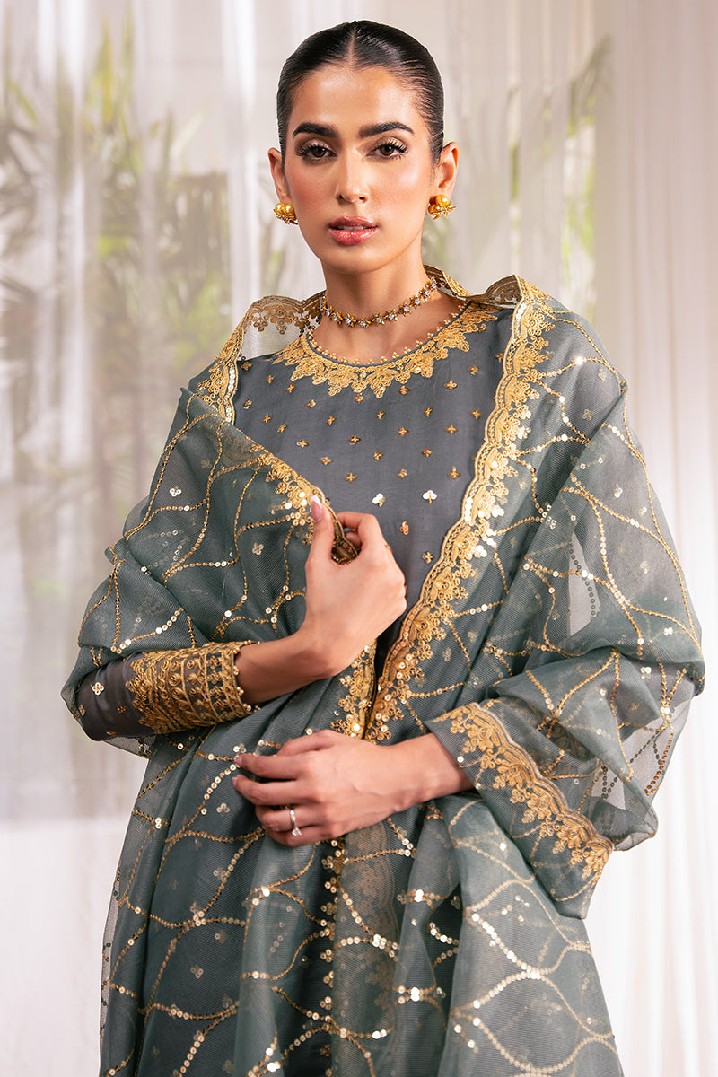 MALLARD GREEN 4-Piece Embroidered Chiffon Suit Set for Women - Elegant Party Wear & Special Occasion Outfit