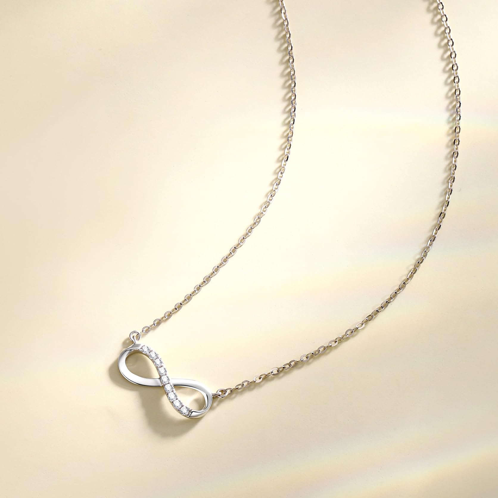 14K Solid Gold Infinity Diamond Pendant Necklace - 0.072cttw I-J SI2 Clarity, 16