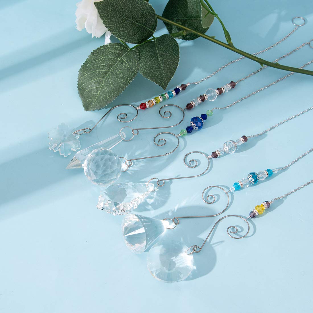 Longsheng Set of 6 Handmade Crystal Suncatchers - Rainbow Window Prisms for Home & Garden Decor, Stained Glass Window Hangings for Sunlight Reflections - Perfect for Windows, Patios, and Indoor/Outdoor Spaces