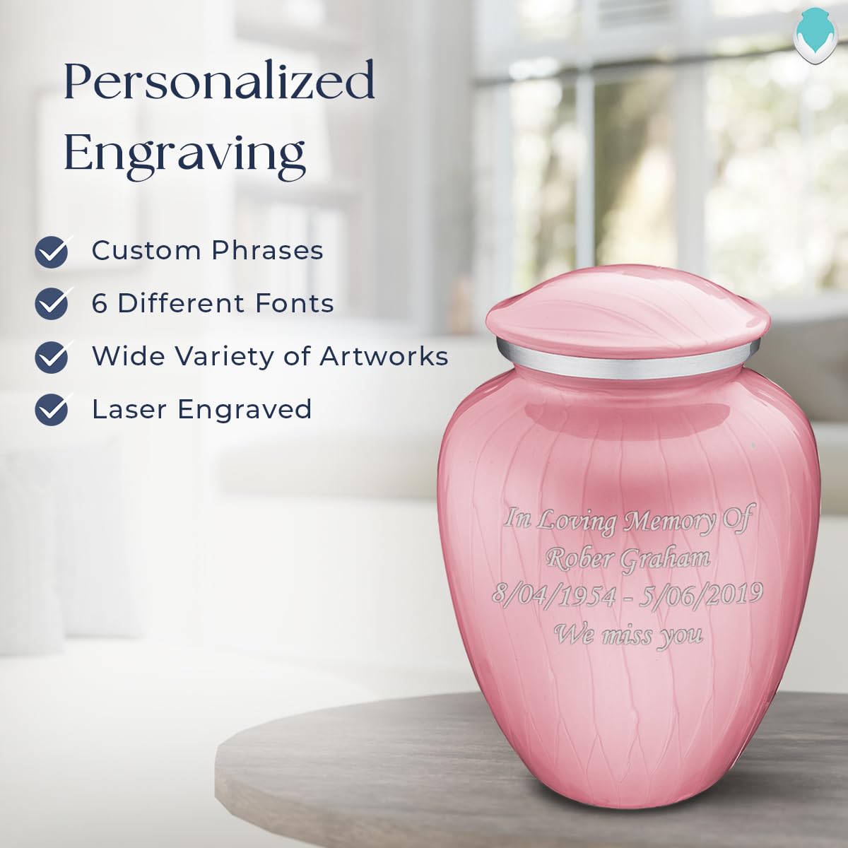 Personalized Cremation Urns for Human Ashes - Large Pearl Light Pink Funeral Urn for Adults with Double Side Engraving | Holds 200 lbs | Memorial Keepsake for Loved Ones | Perfect for Home Display or Burial Ceremony