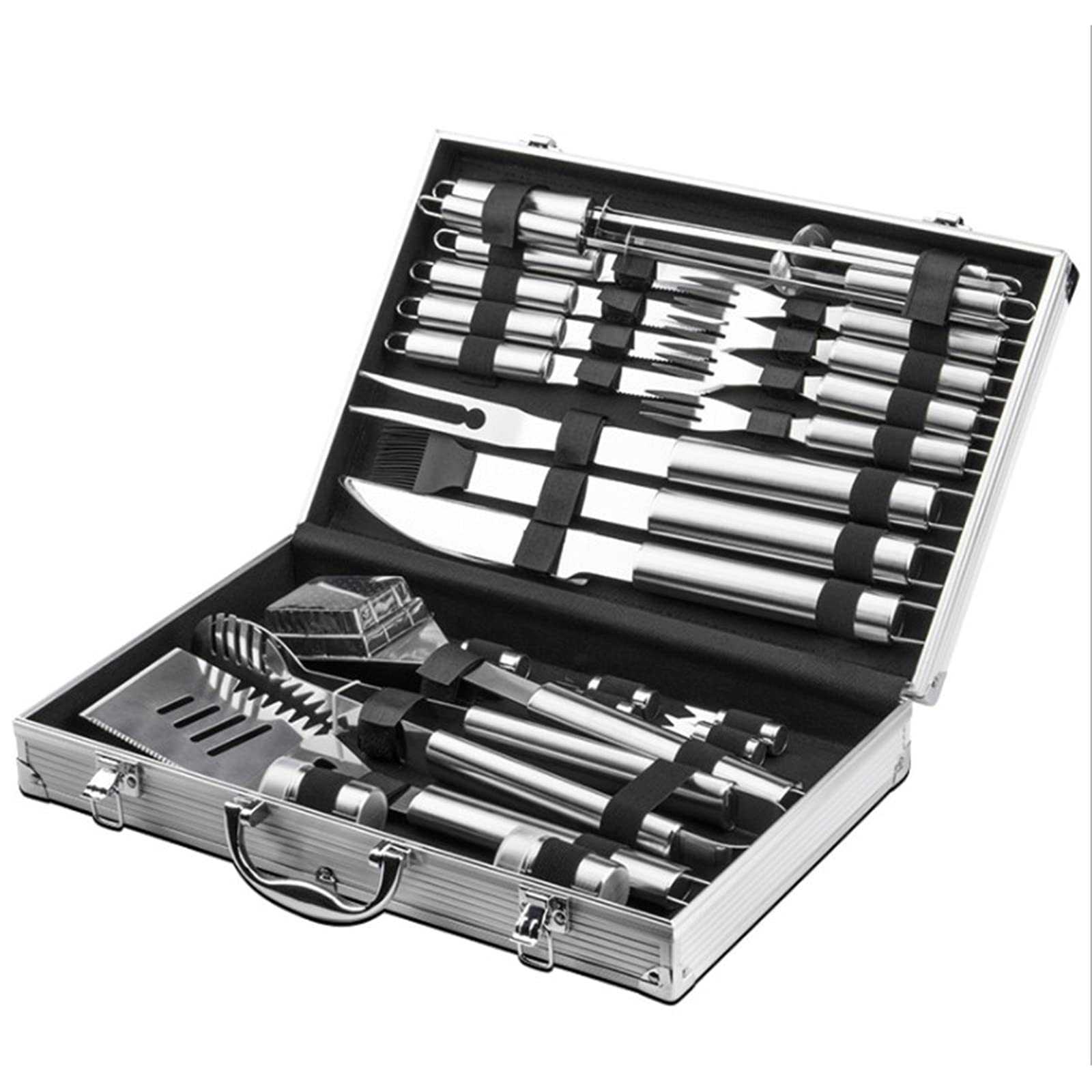 26-Piece Heavy Duty Stainless Steel BBQ Grill Tools Set - Heat Resistant Barbecue Utensils with Non-Slip Handles for Outdoor Grilling, Camping, Picnics & Father's Day Gifts - Perfect for Backyard BBQs, Tailgating & Summer Cookouts