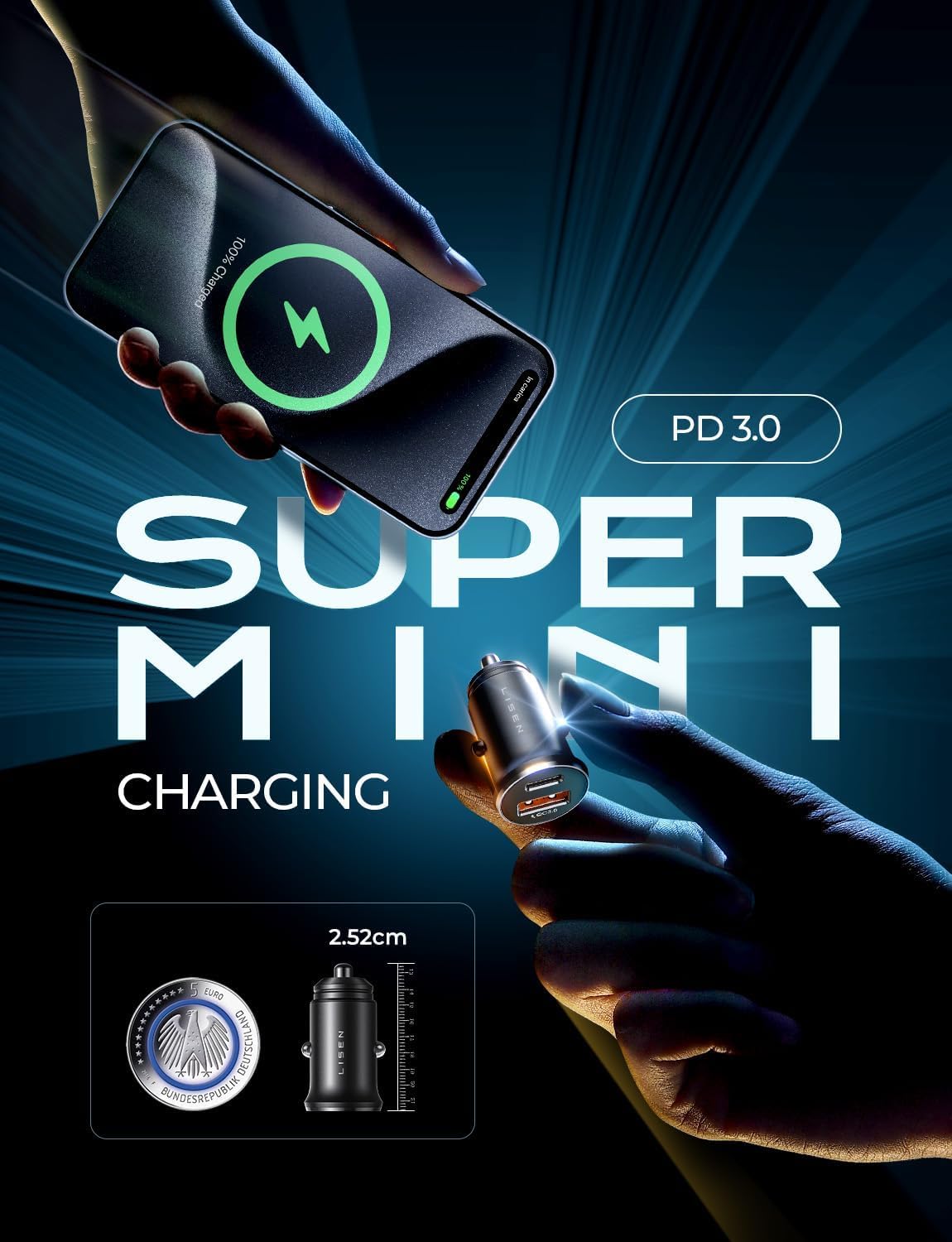 LISEN 36W PD & 18W QC 3.0 Fast Car Charger USB C Cigarette Lighter Adapter - Compatible with iPhone 16 Pro Max/15/14/13, Galaxy S24/S23, iPad, Tablet & AirPods - Perfect for Road Trips & Daily Commuting