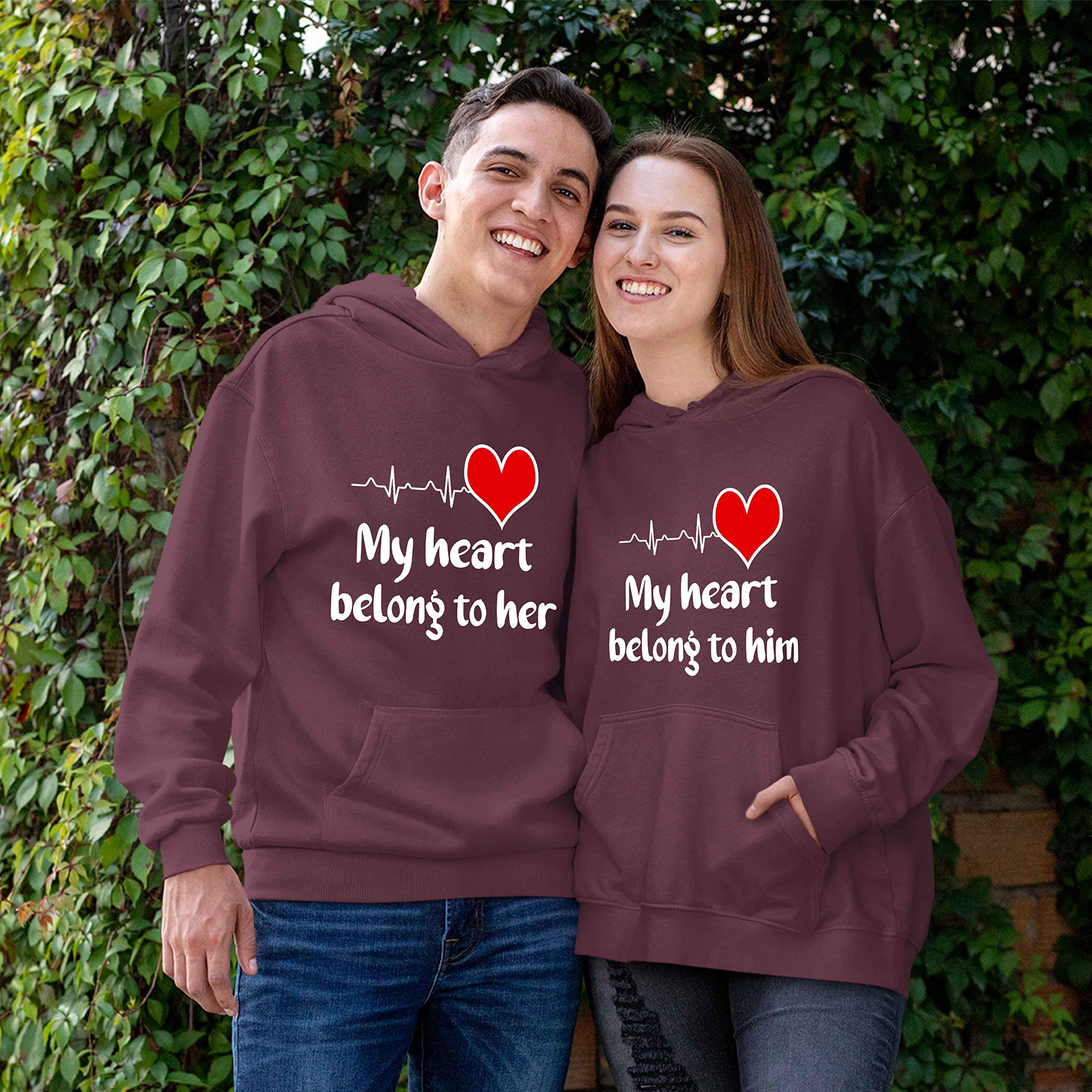 Best Unisex Couples Hoodies - My Heart Belongs To Him/Her - Cozy Matching Outfits for Date Nights & Family Gatherings