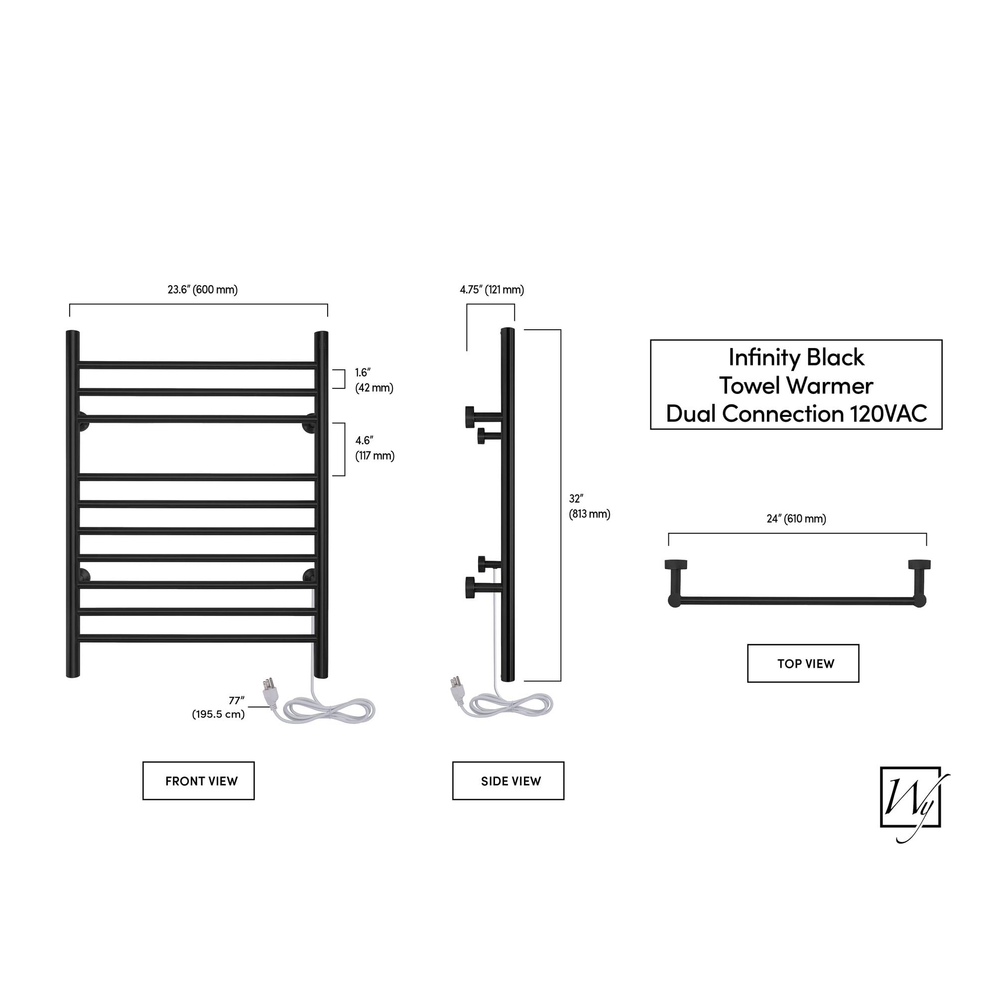 WarmlyYours 10-Bar Electric Towel Warmer - Wall Mounted Heated Towel Rack in Matte Black | Plug-in or Hardwired Installation | Luxury Bathroom Accessory for Warm Dry Towels | Perfect for Spa, Hotel & Home Bathroom Use