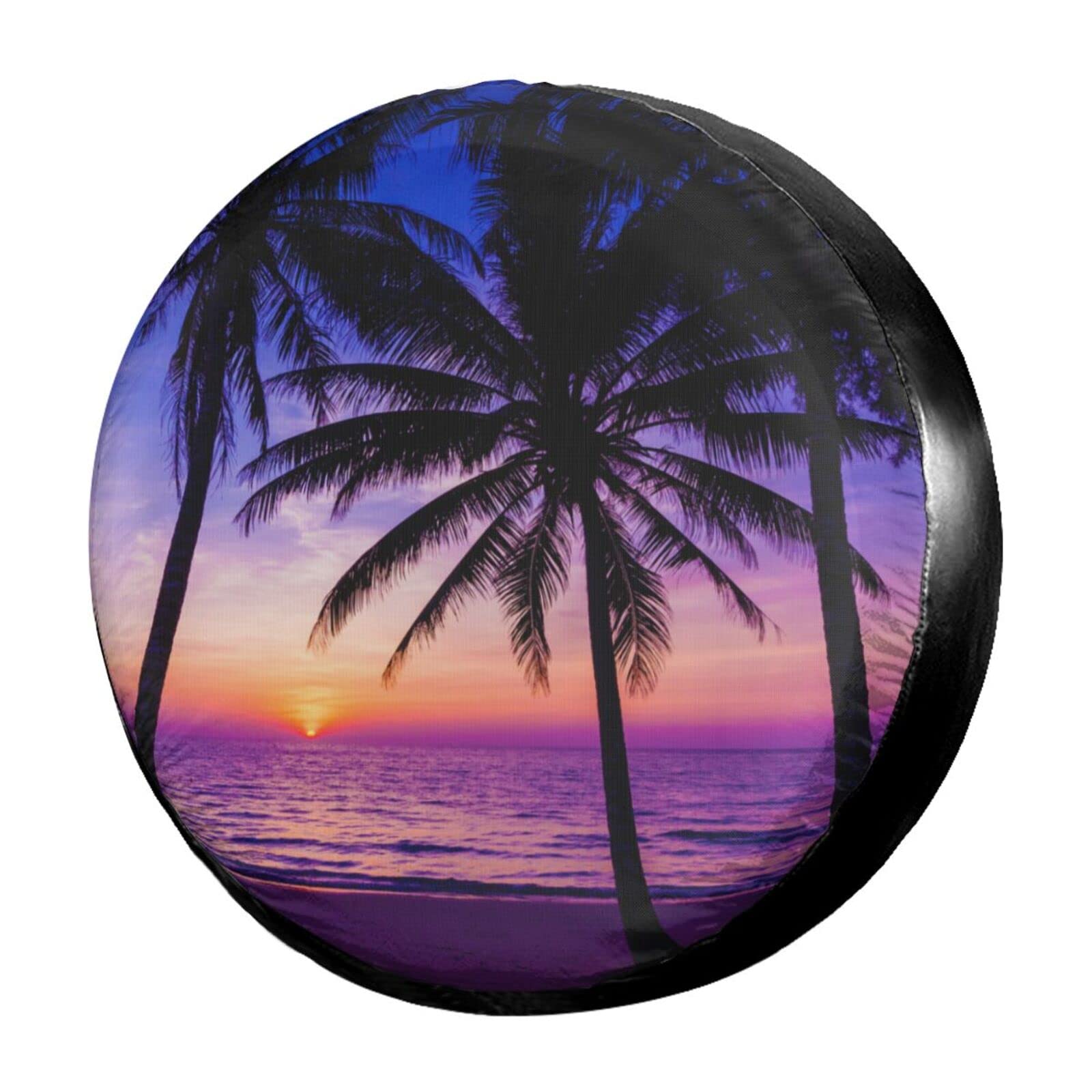 Waterproof & Dust-Proof Tropical Palm Tree Sunset Tire Cover - Fits 17 Inch Wheels for Jeep, Trailer, RV, SUV & More | Perfect for Beach Trips, Camping & Outdoor Adventures