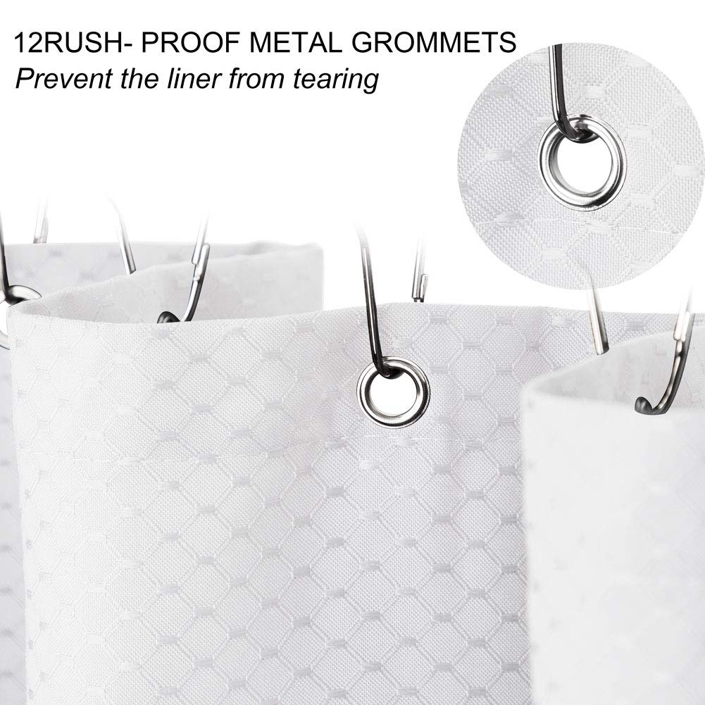 Eforcurtain 72 x 75 Inch Long White Waffle Shower Curtain - Machine Washable Bathroom Fabric for Spa-Like Shower Experience