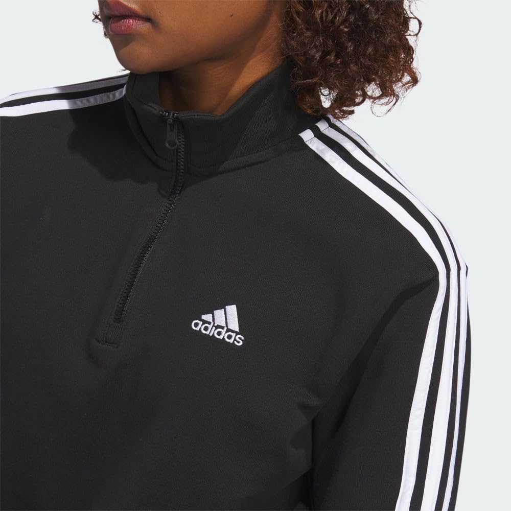 adidas Women's Essentials 3-Stripes Quarter-Zip Sweatshirt | Athletic Pullover for Running, Yoga & Casual Wear | Lightweight Fleece Jacket for Gym & Outdoor Activities