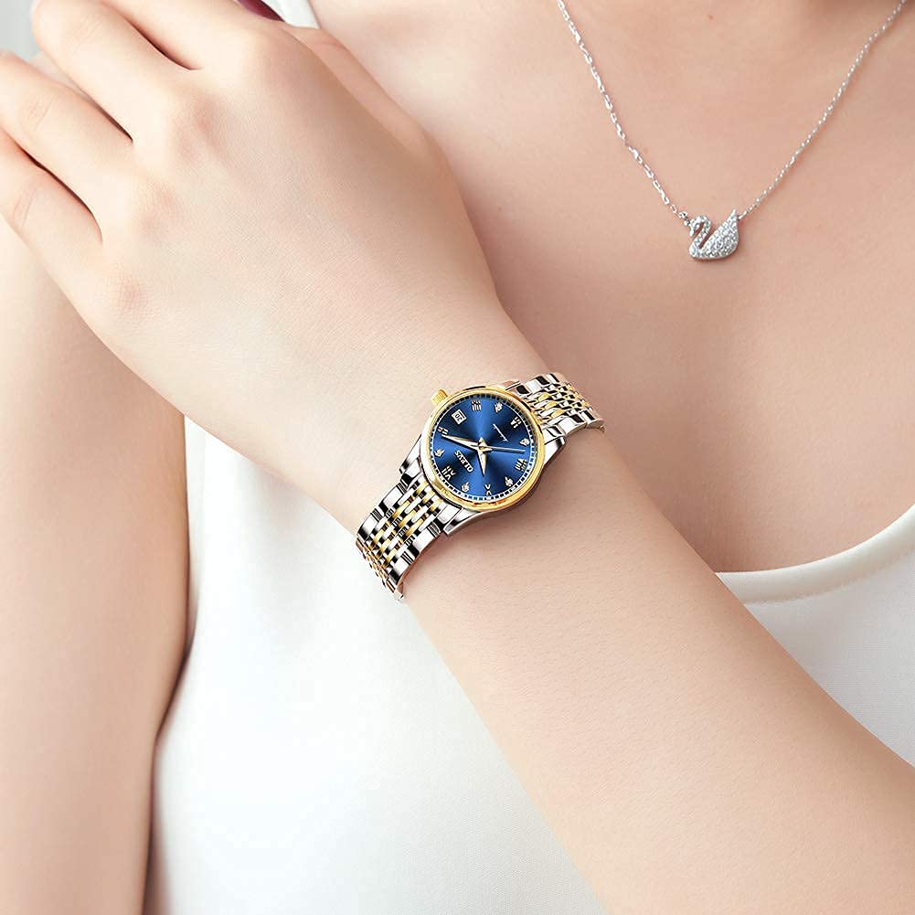 OLEVS Women's Automatic Diamond Watch - Stainless Steel Self-Winding Ladies Dress Watch with Luminous Hands & Waterproof Design - Perfect for Business, Evening Events & Everyday Wear
