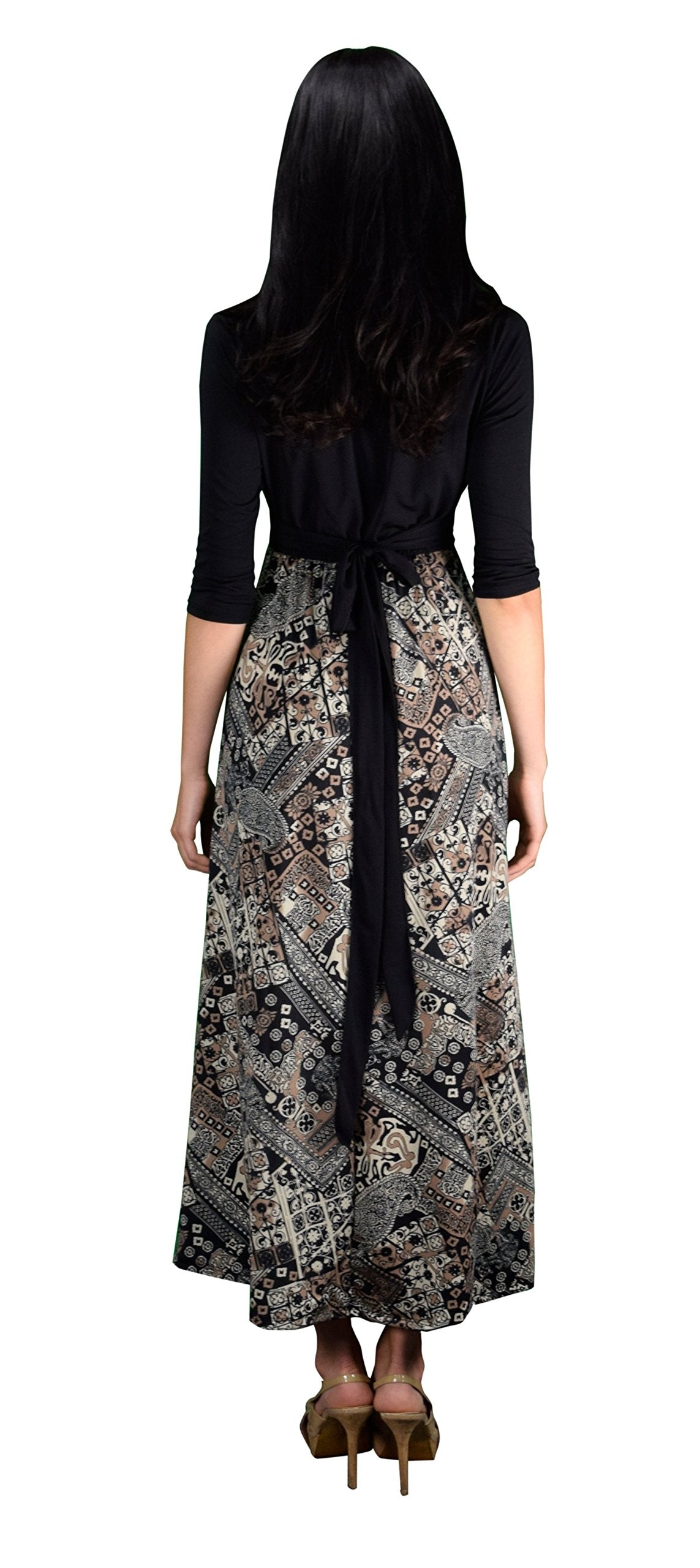 Women's Casual Summer Black Paisley Print Maxi Dress with Elastic Waist - Perfect for Beach Vacations, Date Nights & Summer Parties