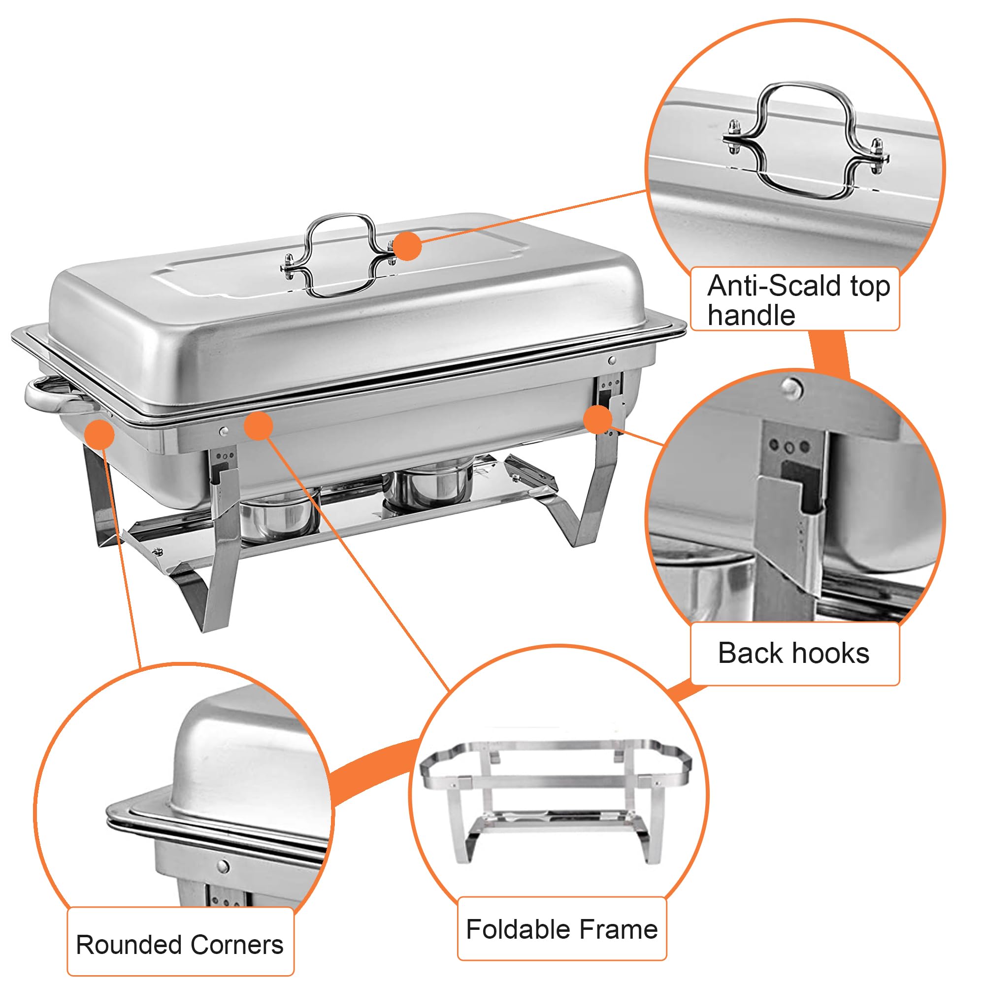 4-Pack Stainless Steel Chafing Dishes for Buffet - 9 Quart Catering Warmers with Folding Frame - Perfect for Weddings, Parties, Banquets & Catering Events - Keep Food Warm at Buffets, Receptions & Large Gatherings