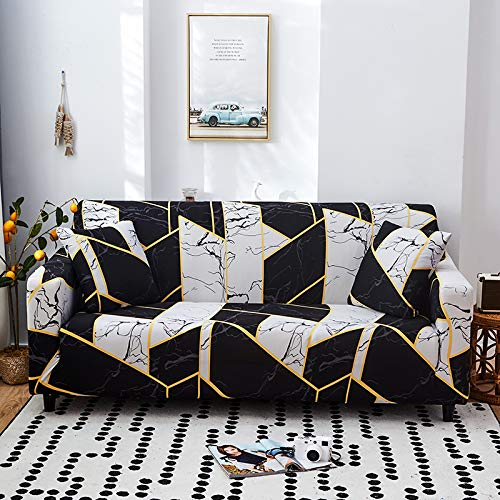 Stretch Printed Couch Cover for 3 Cushion Sofa - Soft Patterned Slipcover Fits 3-Seater & Large 2-Seater Couches (SK) - Perfect for Living Room Decor & Furniture Protection