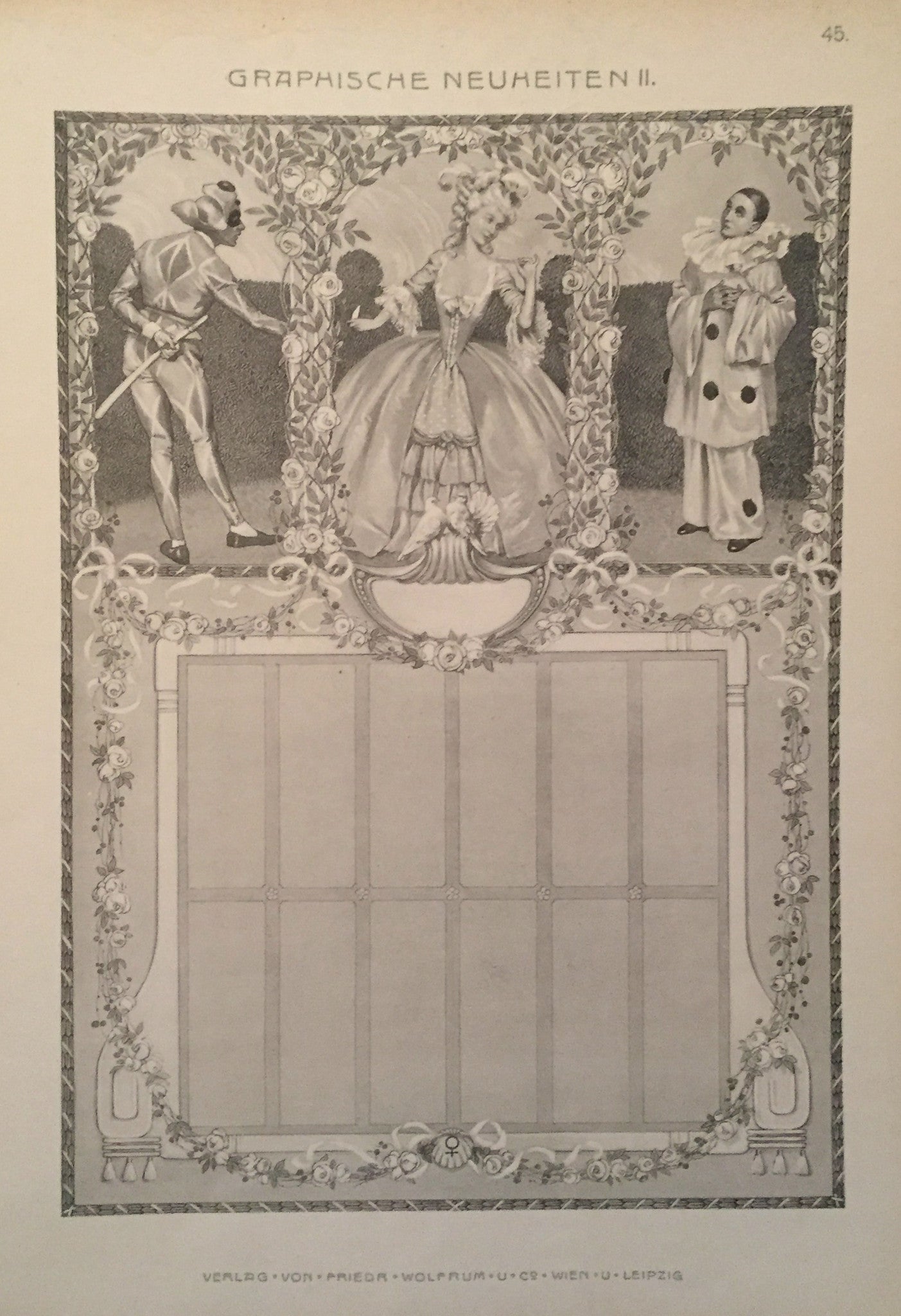 1900 Original German Art Nouveau Poster - Decorator Print Graphische Neuheiten II, Comedia Dell Arte | Vintage Wall Art for Home, Office & Theater Decor