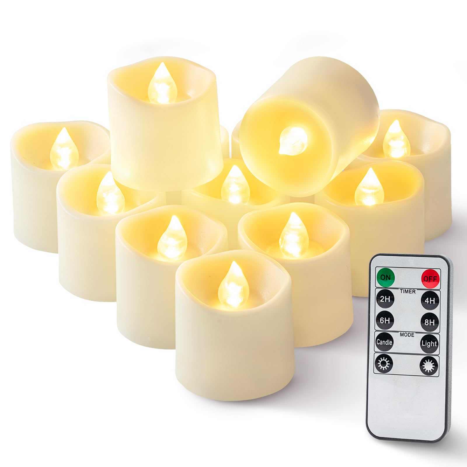 Homemory 400+ Hour Timer Remote Control Flameless Votive Candles - Battery Operated LED Tea Lights in Warm White for Home Decor, Weddings, Parties, Halloween & Christmas - Ivory Base - Perfect for Centerpieces, Fireplace, Outdoor & Table Decorations
