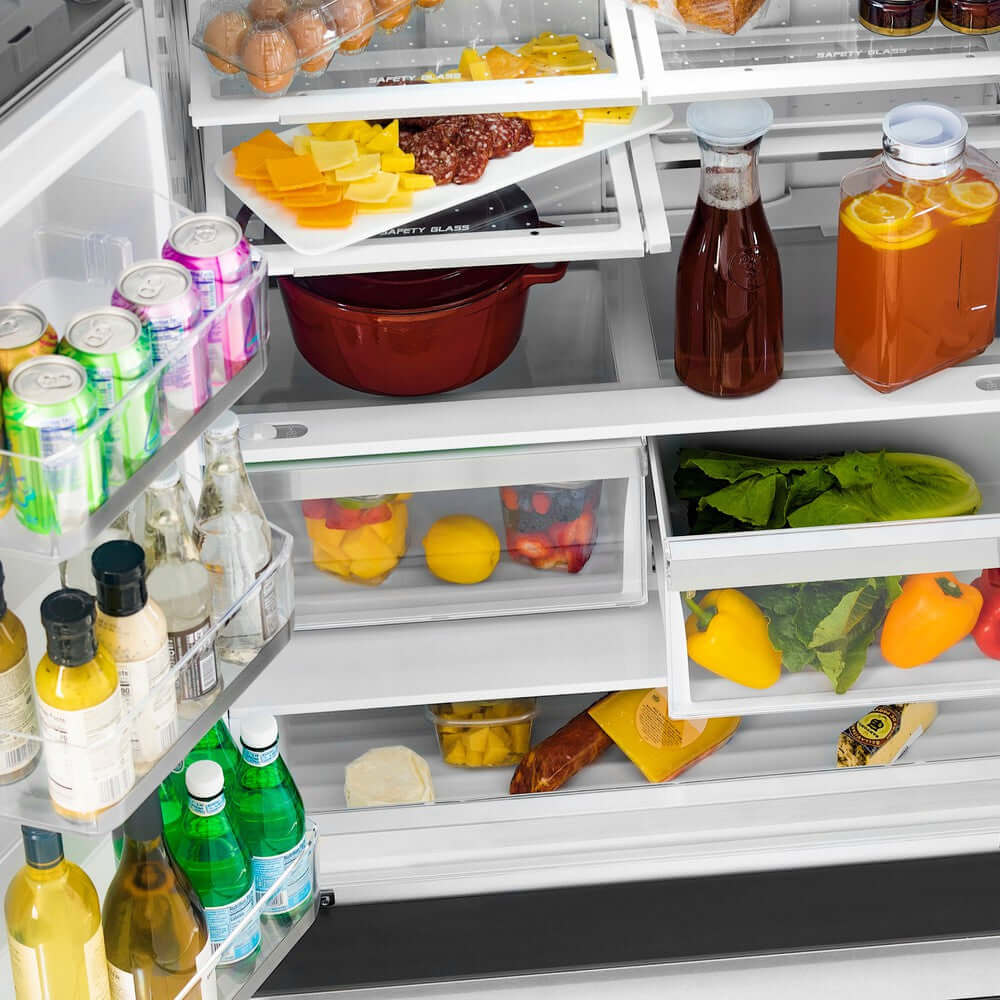 ZLINE Autograph Edition 36 Inch Counter Depth French Door Refrigerator - 22.5 cu ft Capacity with Ice Maker, Fingerprint Resistant Stainless Steel & Polished Gold Handles (RFMZ 36 G) - Perfect for Modern Kitchens & Open Concept Homes