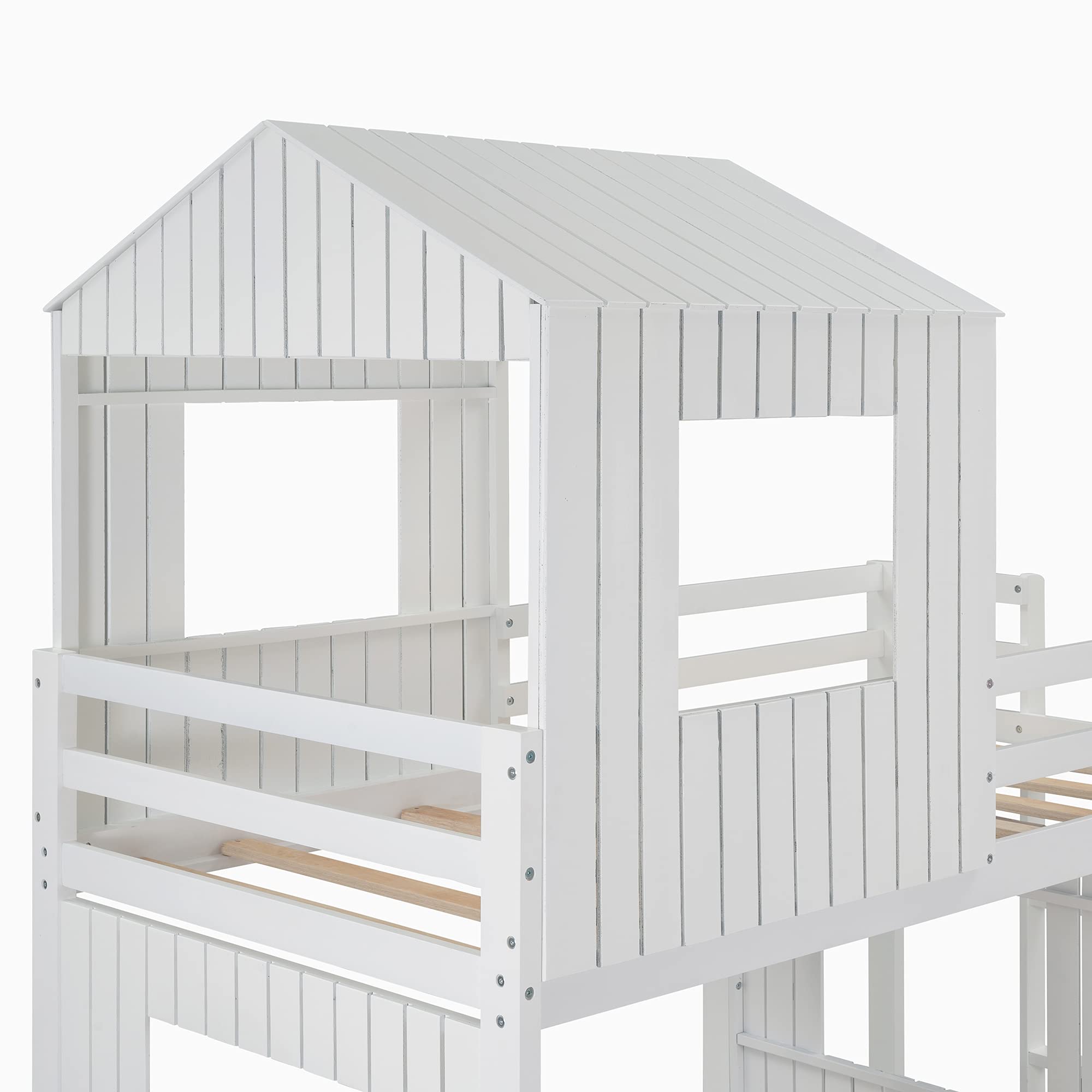 Harper & Bright Twin Over Full Bunk Bed - Wood Playhouse for Kids, White | Space-Saving Kids Room Furniture