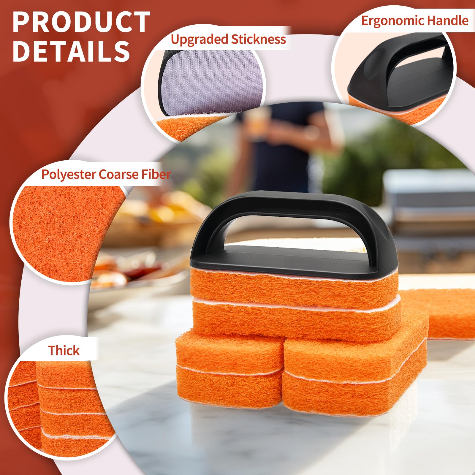 **Blackstone Griddle Cleaning Kit - Non-Scratch Scouring Pads & Handle for Flat Top Grill - 7-Piece Grill Scrubber Set for Hot or Cold Surfaces - Perfect for Outdoor Cooking & BBQ Maintenance**