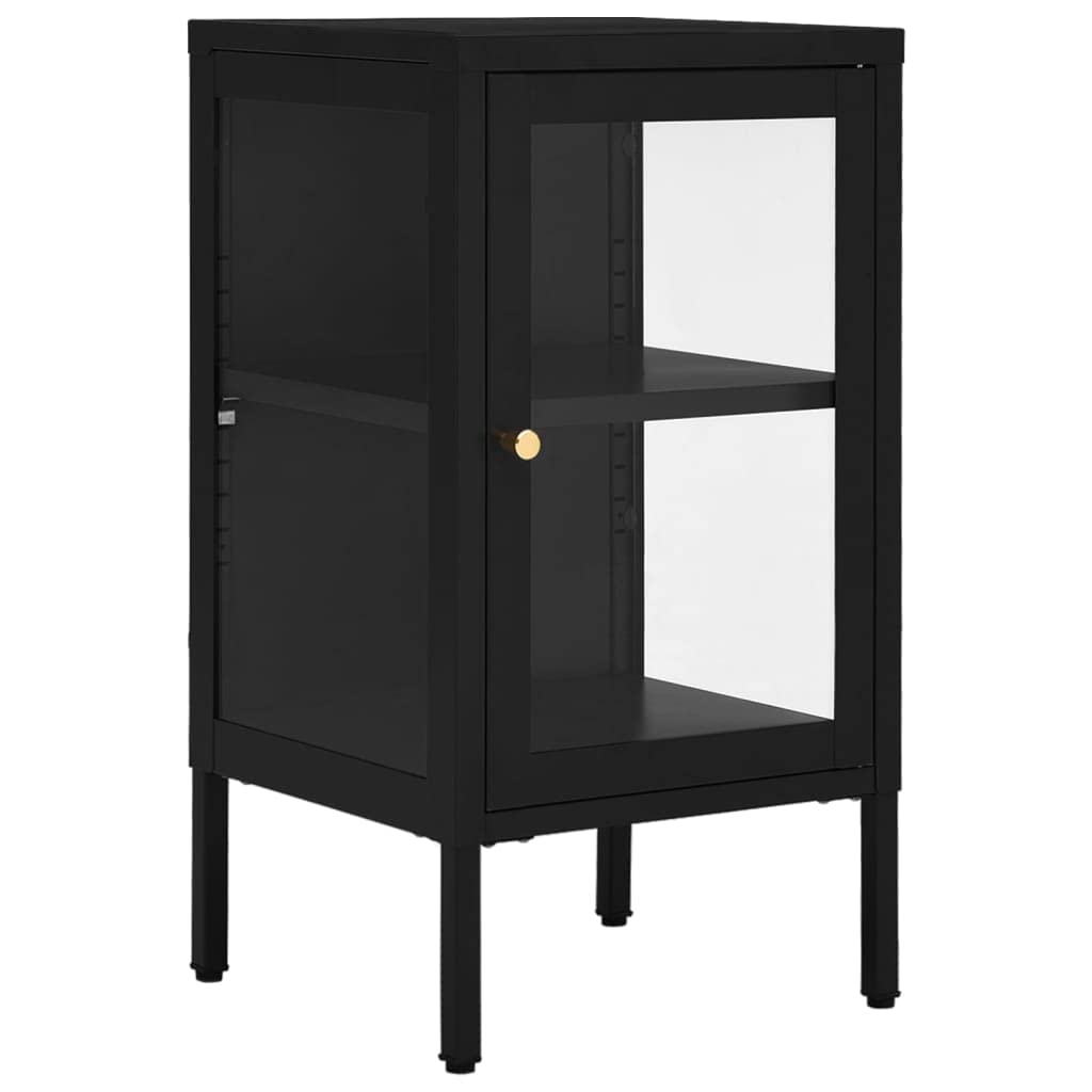 FAMIROSA Black Steel Sideboard Cabinet with Tempered Glass - 15