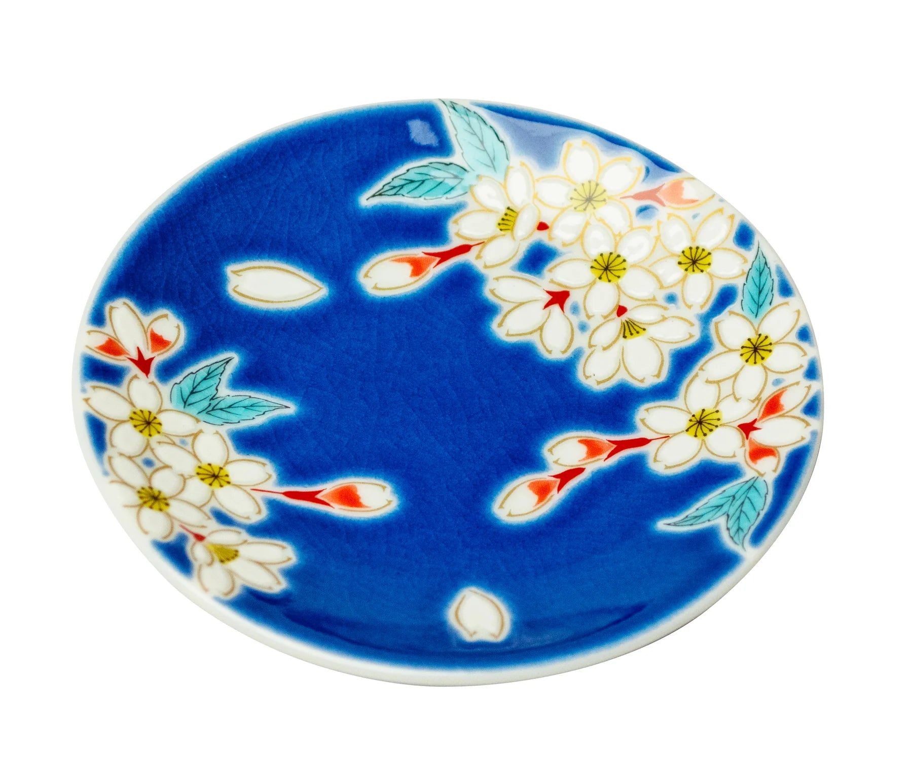 Kutani Yaki Japanese Ceramic Small Plate - 9.5cm (3.7 inch) Cherry Blossom Design - Perfect for Sushi, Desserts & Home Decor