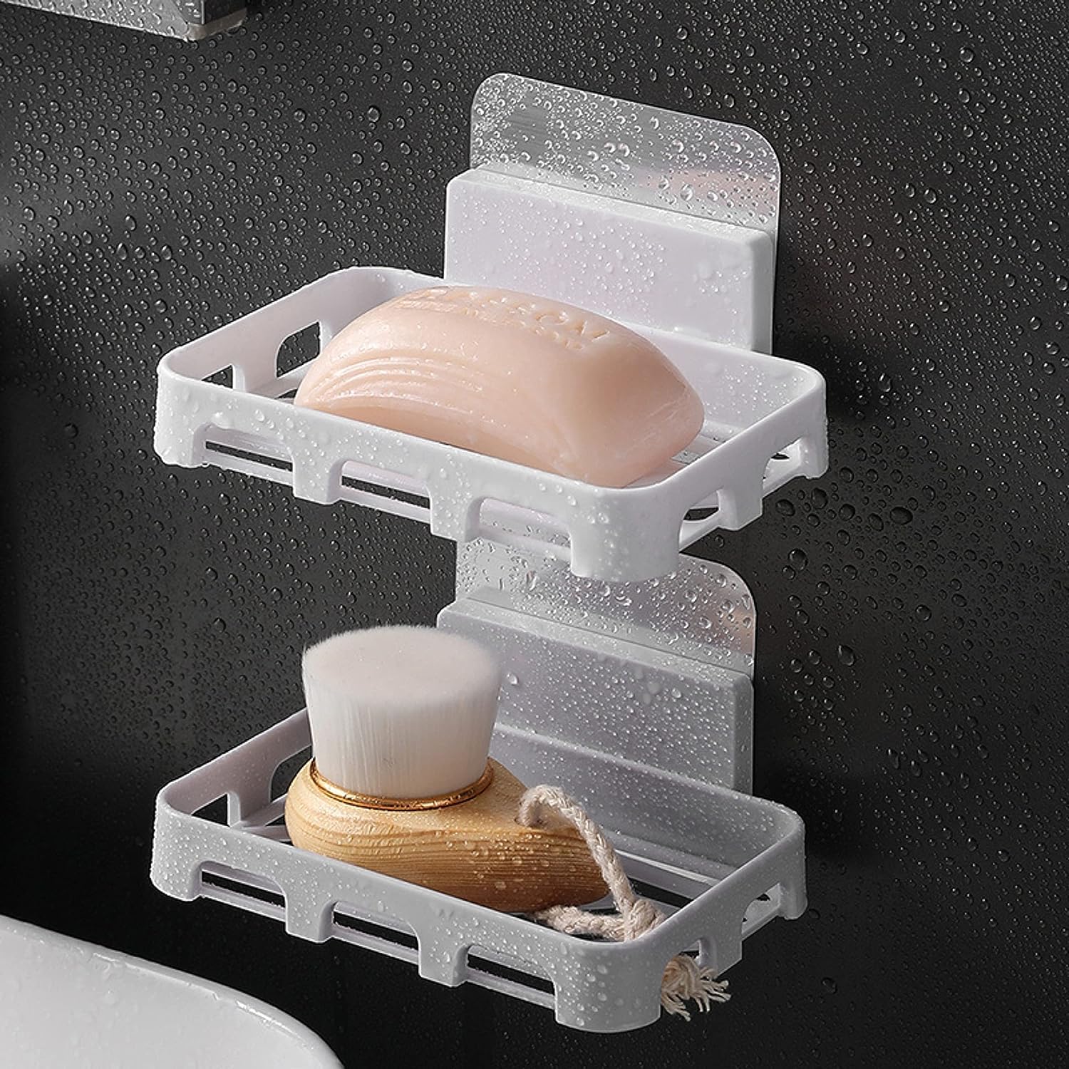 Arawaza 4-Pack Plastic Soap Holder for Bathroom & Kitchen - Wall-Mounted Soap Dish Stand with Drainage Holes - Perfect for Shower, Sink, and Countertop Organization (Clearance Deal)