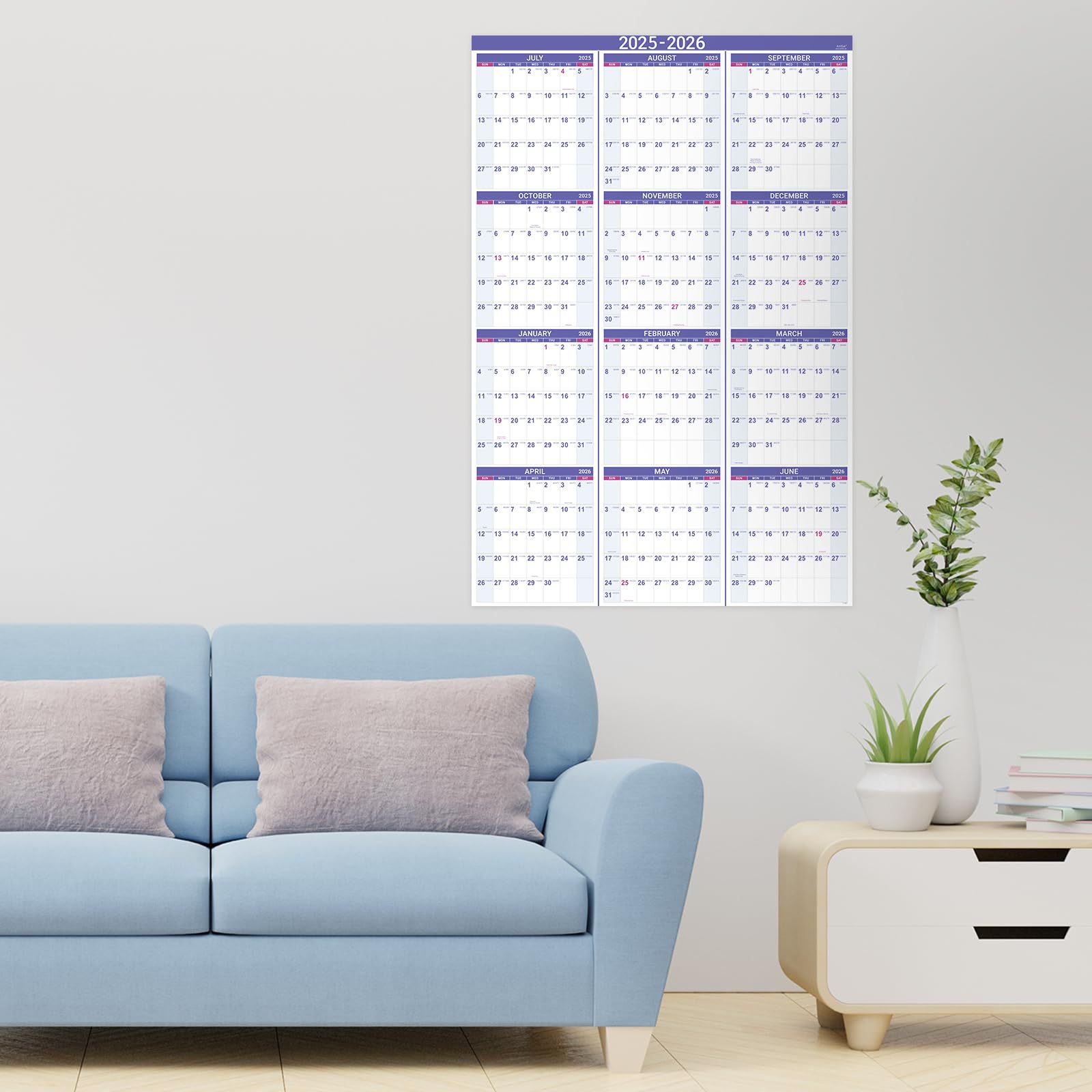 2025-2026 Large Wall Calendar with Julian Dates | July 2025 to June 2026 | 34.8